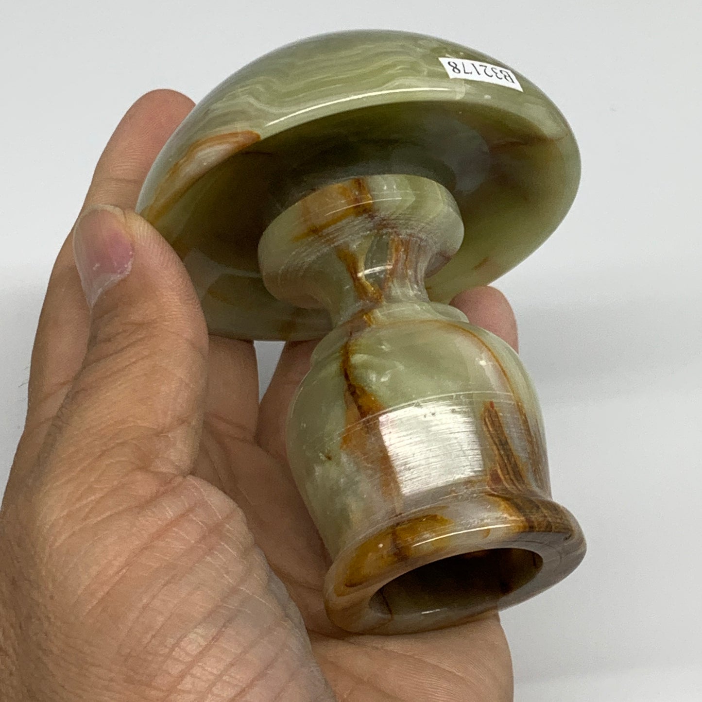 293g, 3.4"x1.5"x2.9", Natural Green Onyx Candle Holder Gemstone Hand Carved, B32