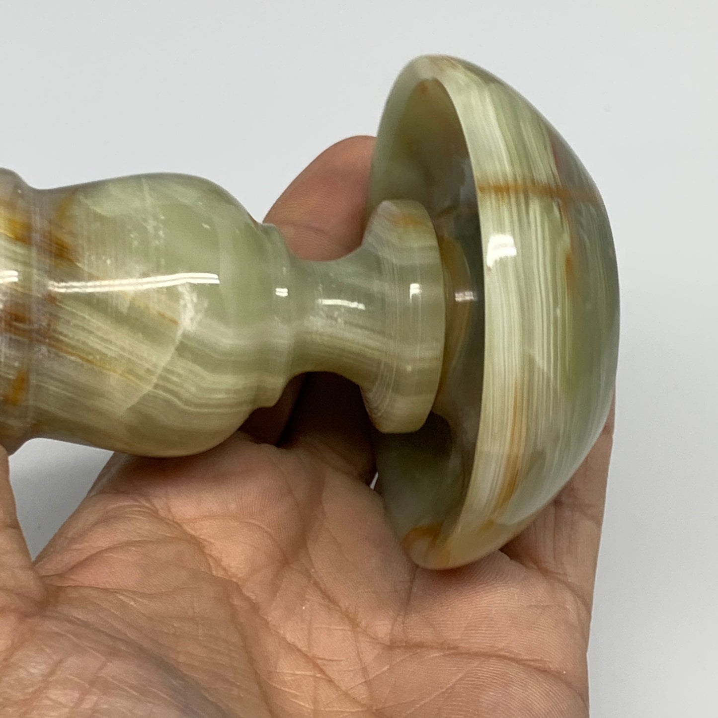 293g, 3.4"x1.5"x2.9", Natural Green Onyx Candle Holder Gemstone Hand Carved, B32