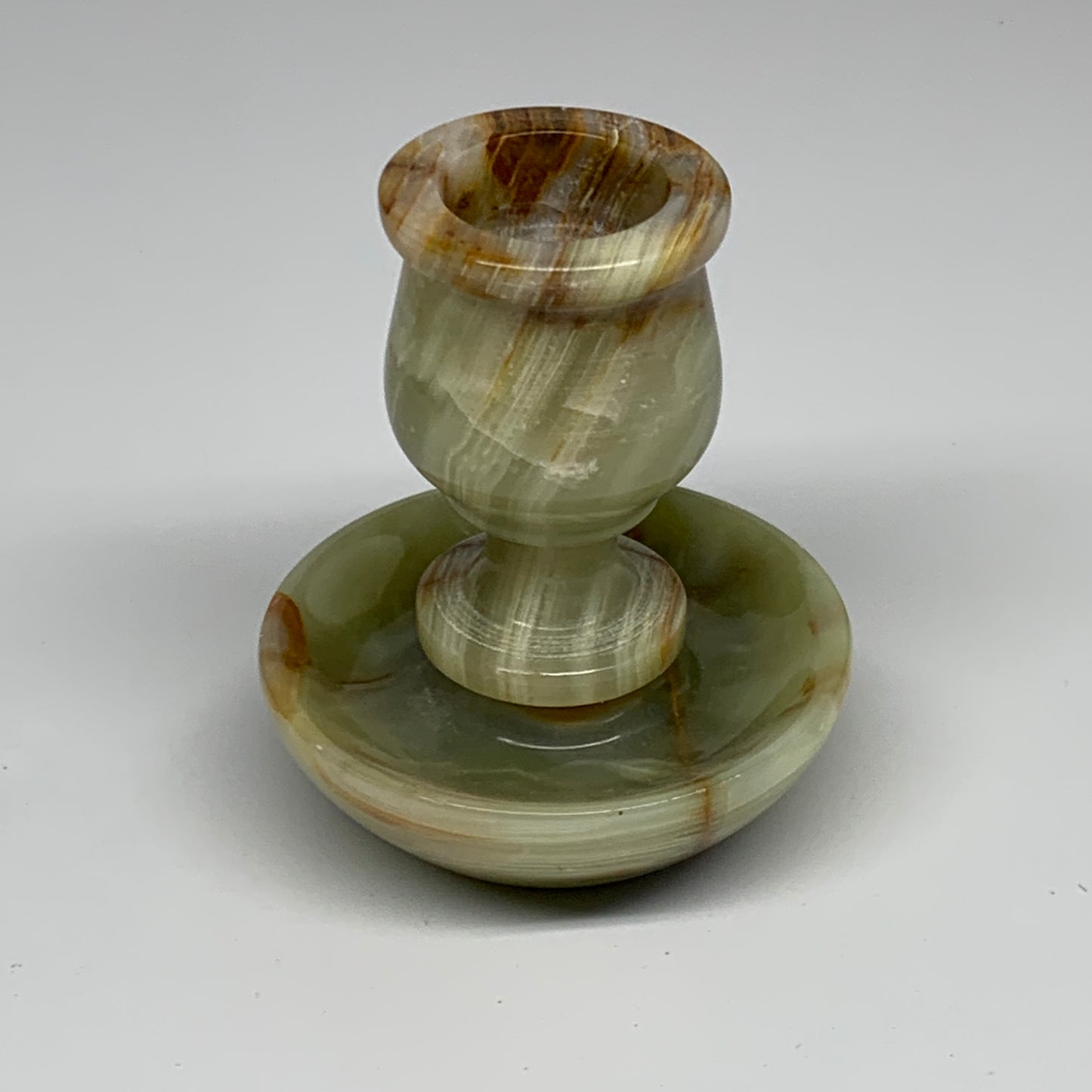 293g, 3.4"x1.5"x2.9", Natural Green Onyx Candle Holder Gemstone Hand Carved, B32