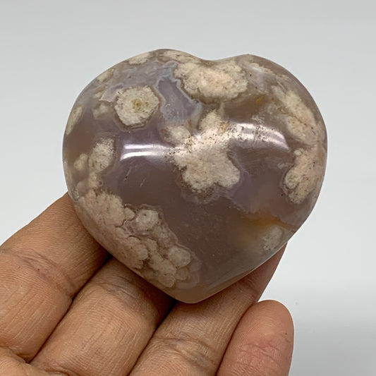 0.24 lbs, 2.1"x2.2"x1.1", Cherry Blossom Flower Agate Heart Crystal, B37145