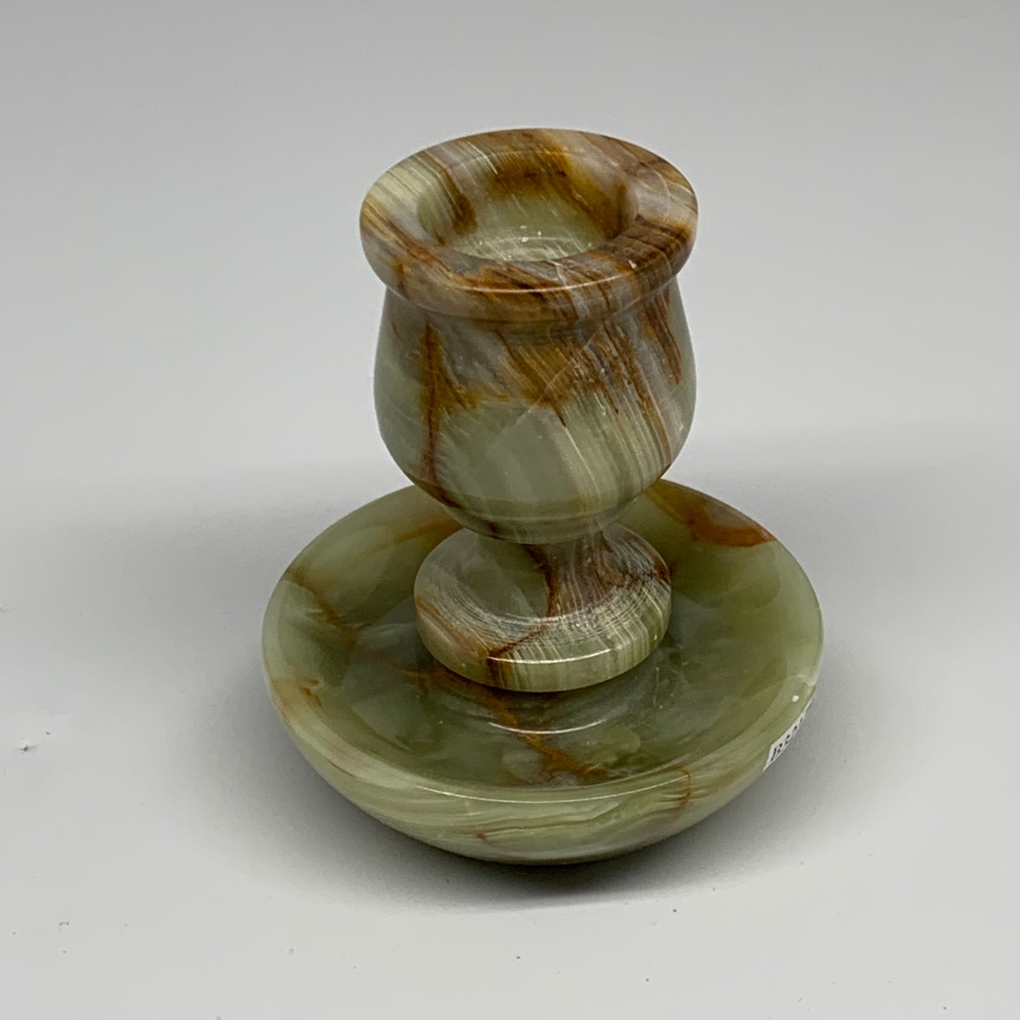 293g, 3.4"x1.5"x2.9", Natural Green Onyx Candle Holder Gemstone Hand Carved, B32