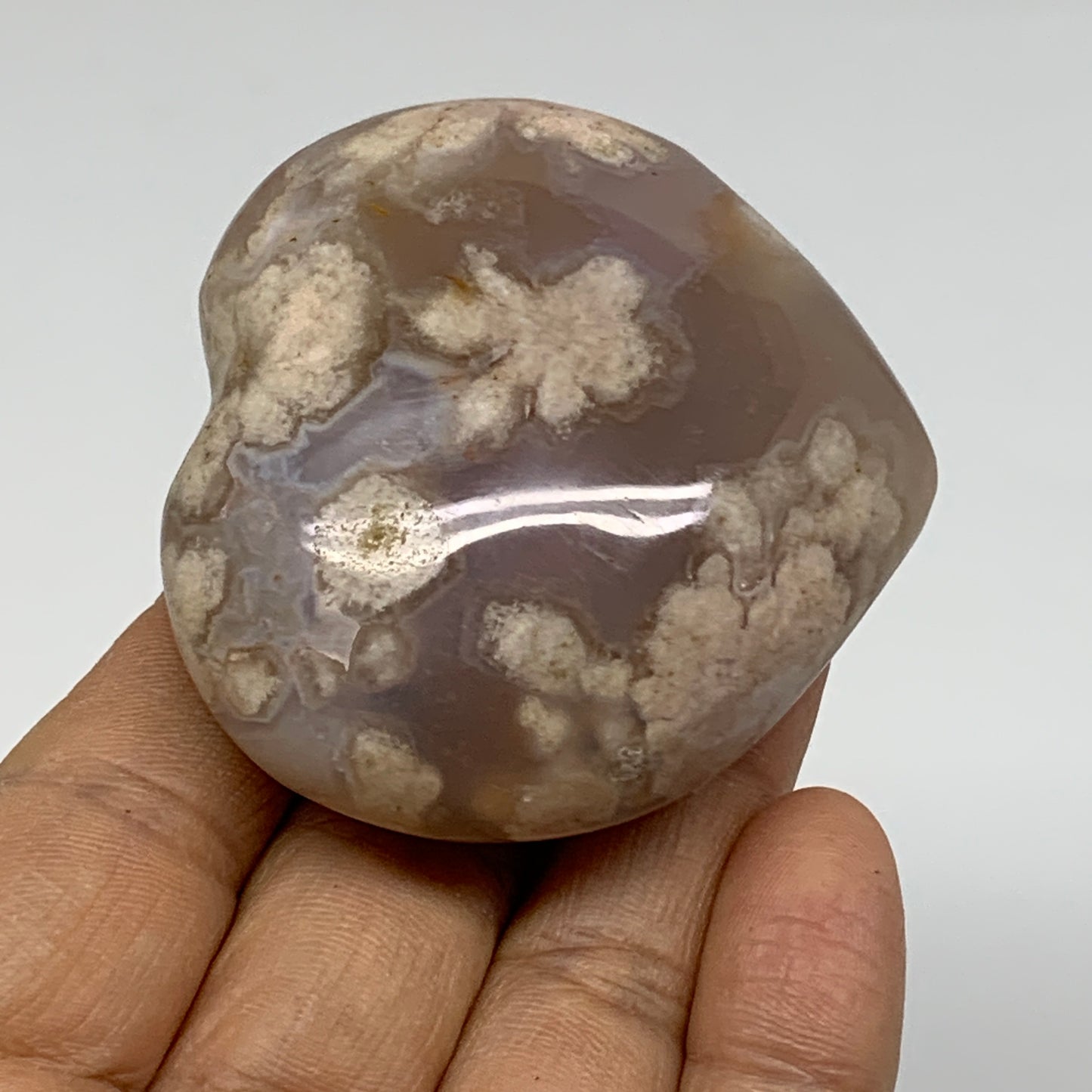 0.24 lbs, 2.1"x2.2"x1.1", Cherry Blossom Flower Agate Heart Crystal, B37145