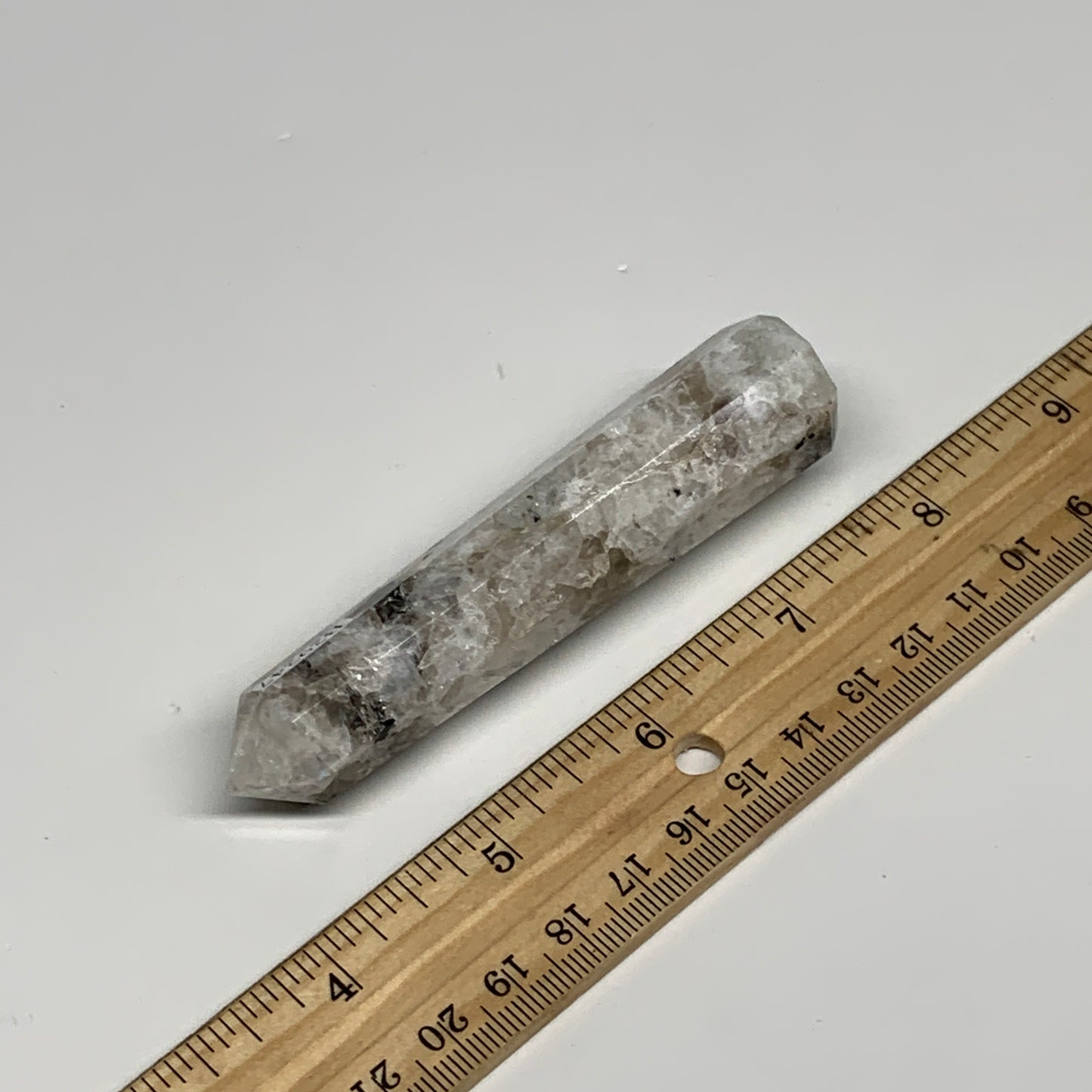 74.2g, 3.7"x0.8", Rainbow Moonstone Tower Obelisk Point Crystal @India, B29247