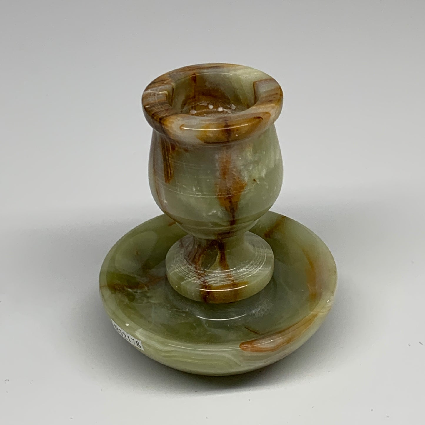 293g, 3.4"x1.5"x2.9", Natural Green Onyx Candle Holder Gemstone Hand Carved, B32