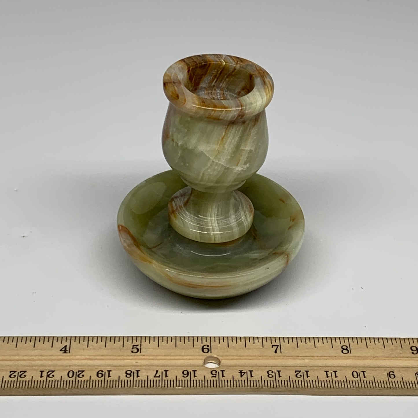 293g, 3.4"x1.5"x2.9", Natural Green Onyx Candle Holder Gemstone Hand Carved, B32