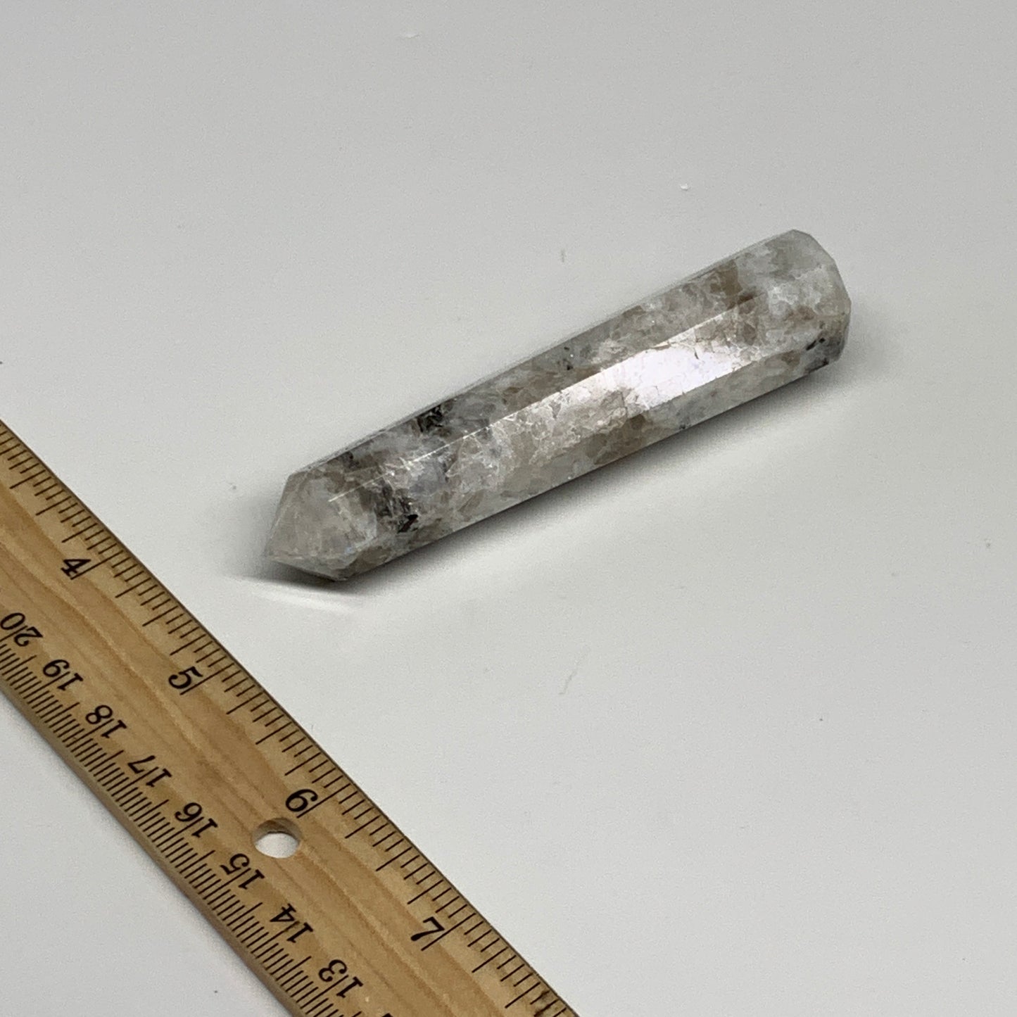 74.2g, 3.7"x0.8", Rainbow Moonstone Tower Obelisk Point Crystal @India, B29247