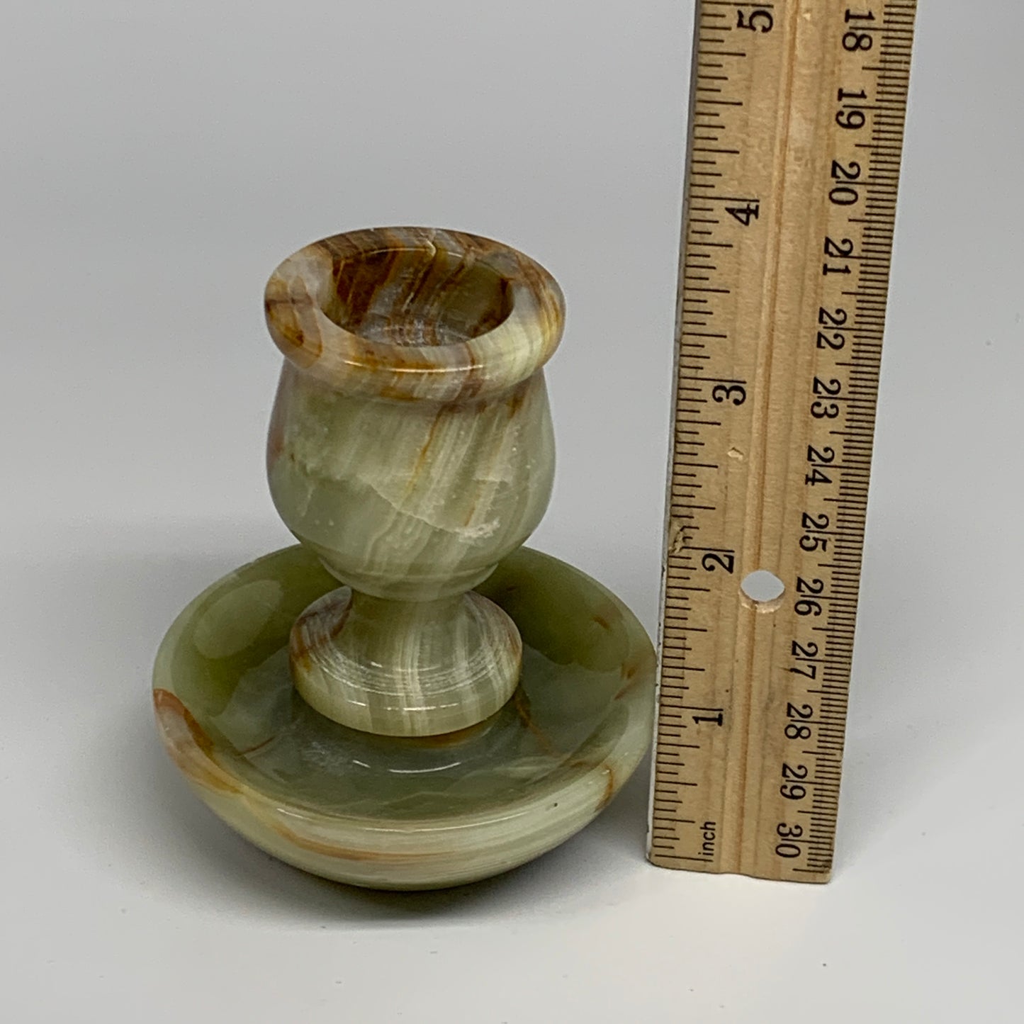 293g, 3.4"x1.5"x2.9", Natural Green Onyx Candle Holder Gemstone Hand Carved, B32