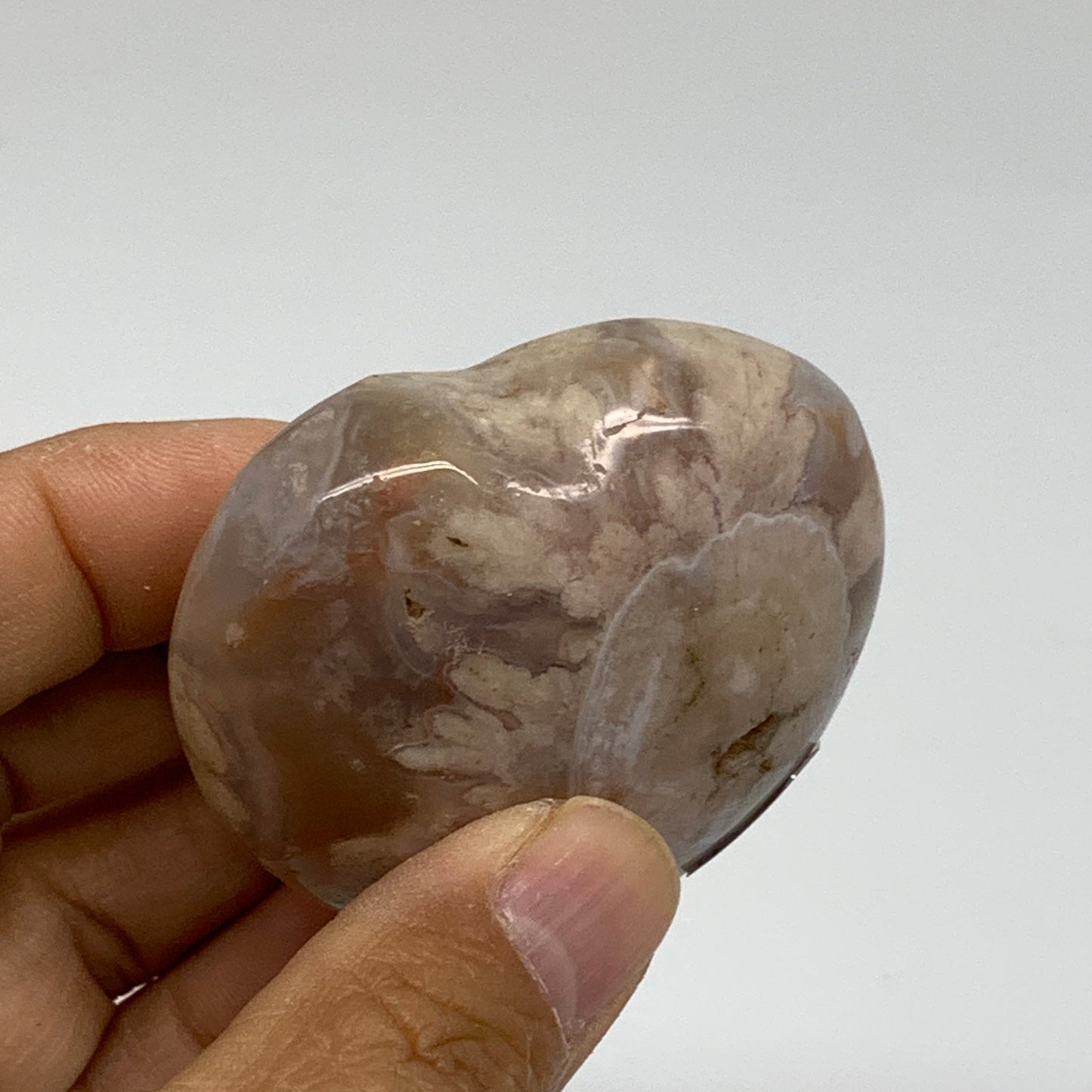 0.24 lbs, 2.1"x2.2"x1.1", Cherry Blossom Flower Agate Heart Crystal, B37145