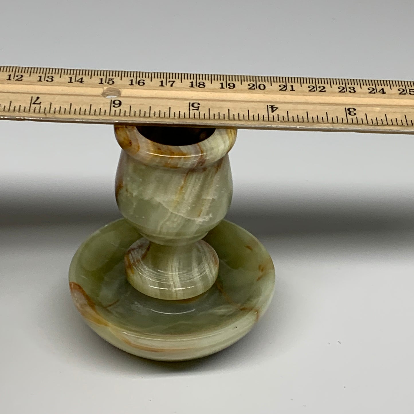 293g, 3.4"x1.5"x2.9", Natural Green Onyx Candle Holder Gemstone Hand Carved, B32