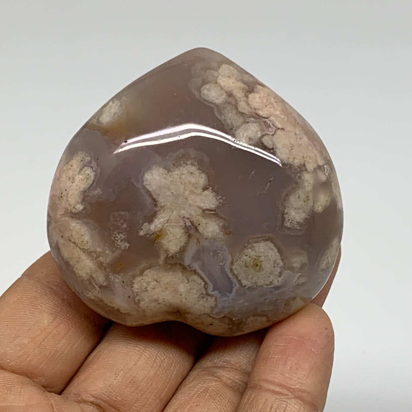 0.24 lbs, 2.1"x2.2"x1.1", Cherry Blossom Flower Agate Heart Crystal, B37145