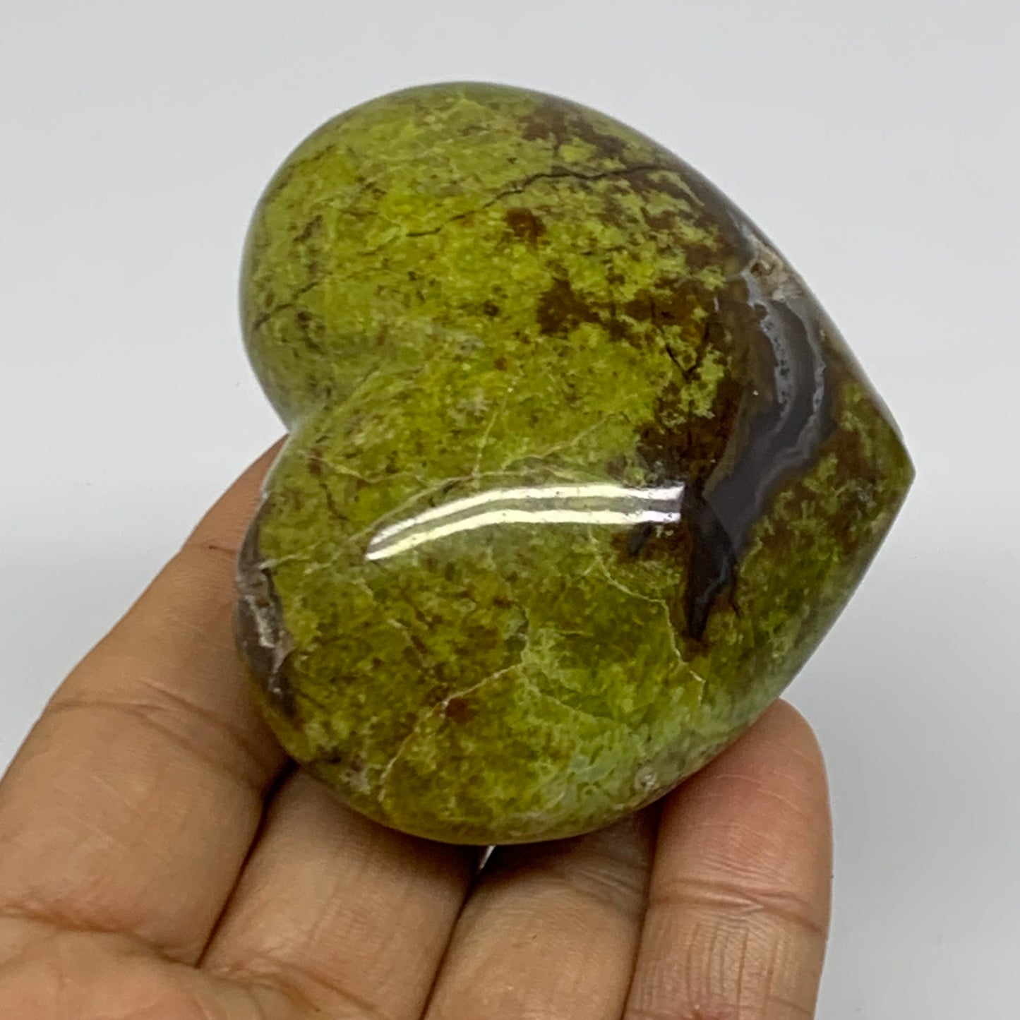 0.30 lbs, 2.2"x2.7"x1.3", Green Opal Heart Polished Gemstone Crystal, B38008