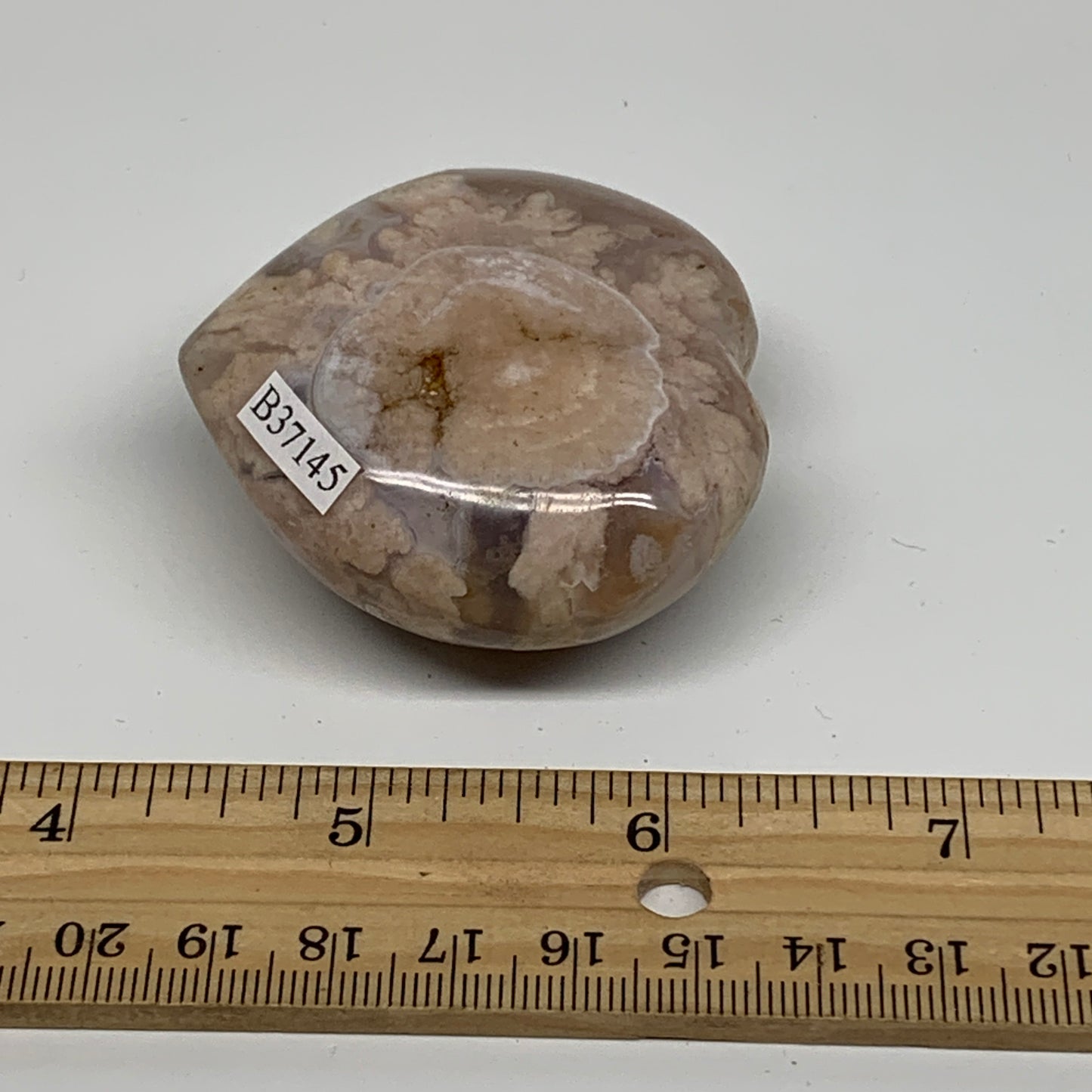 0.24 lbs, 2.1"x2.2"x1.1", Cherry Blossom Flower Agate Heart Crystal, B37145