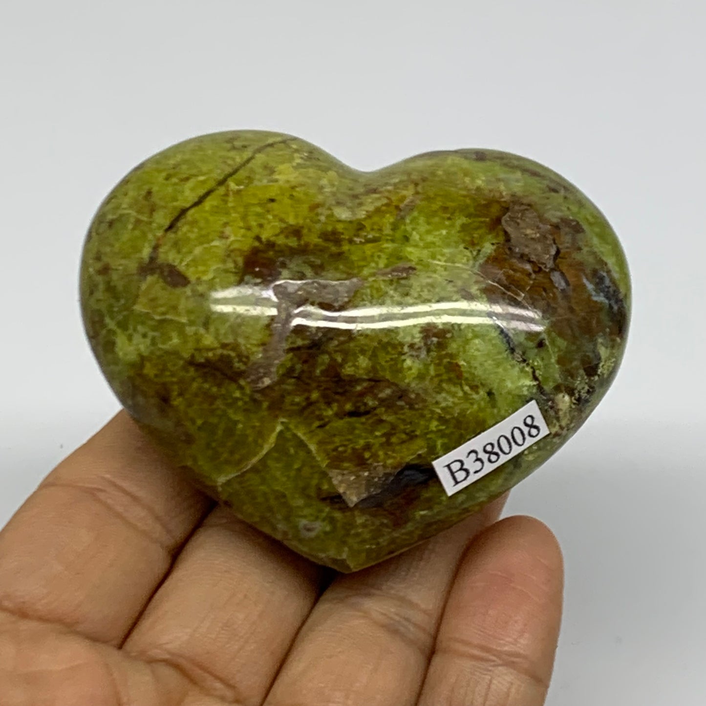 0.30 lbs, 2.2"x2.7"x1.3", Green Opal Heart Polished Gemstone Crystal, B38008