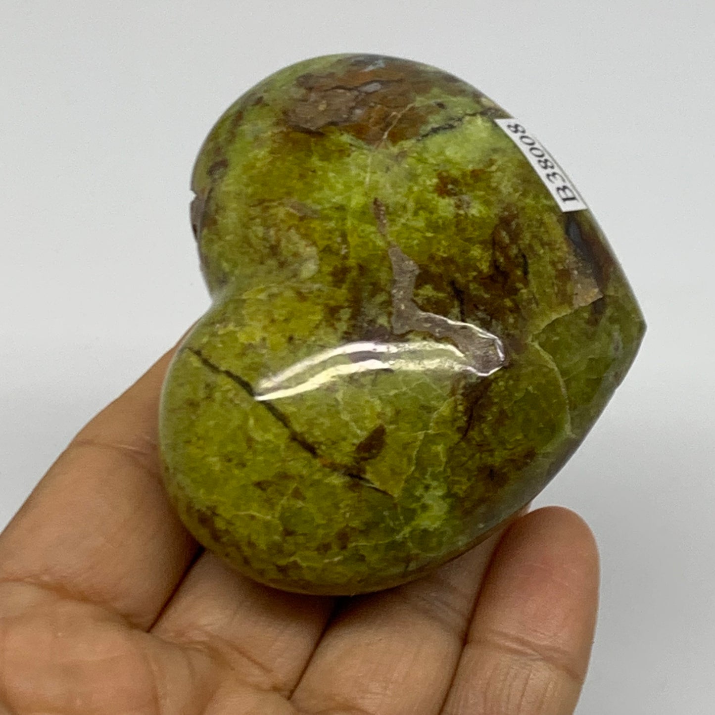 0.30 lbs, 2.2"x2.7"x1.3", Green Opal Heart Polished Gemstone Crystal, B38008