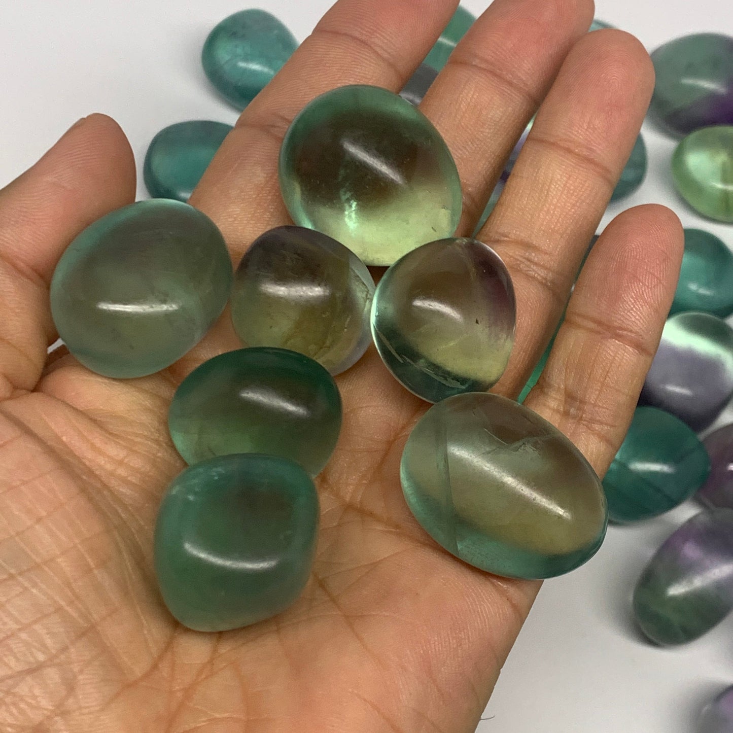 1000g(2.2 lbs),0.9"-1.2",52pcs, Green Fluorite Tumbled Stones @Mozambique,B26927