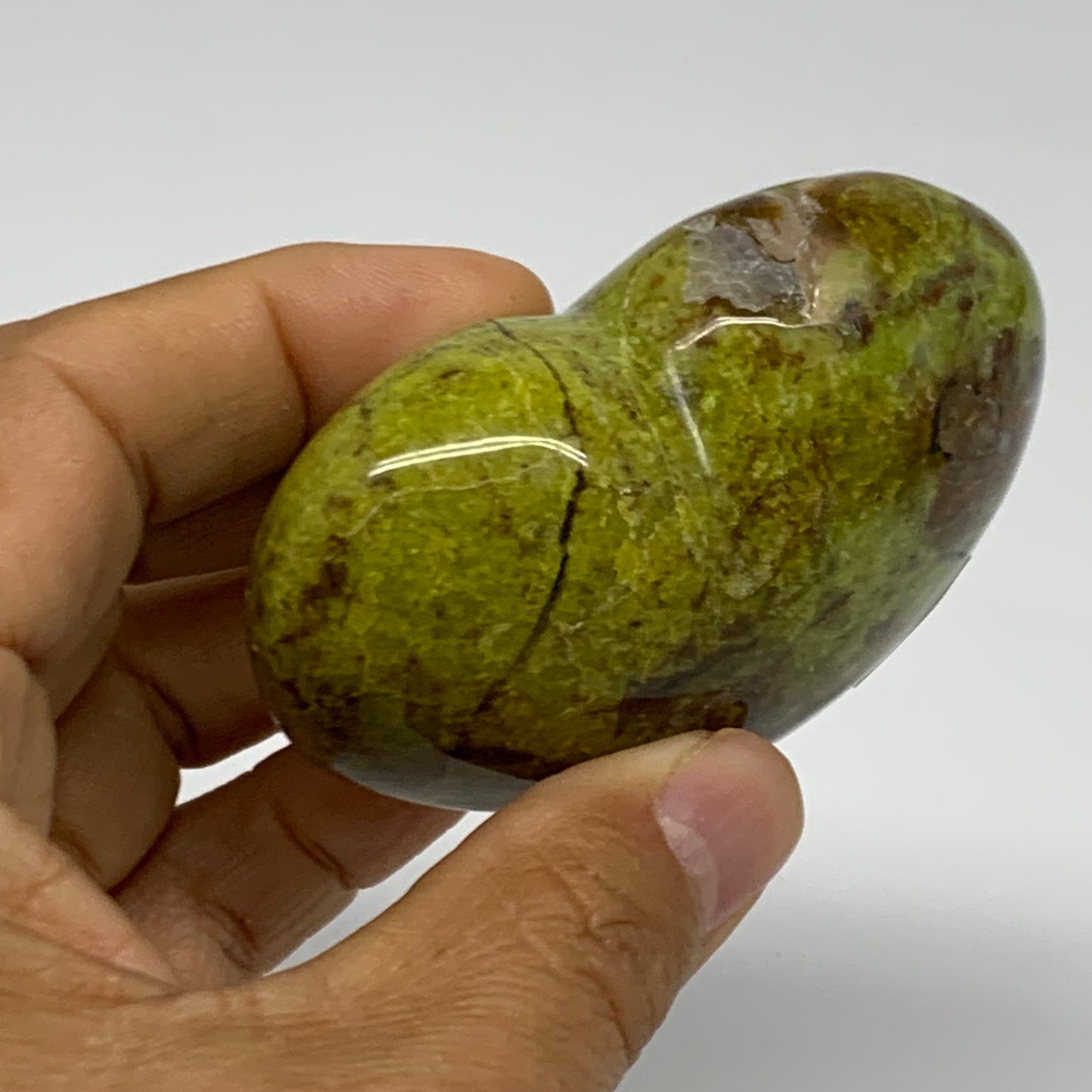 0.30 lbs, 2.2"x2.7"x1.3", Green Opal Heart Polished Gemstone Crystal, B38008