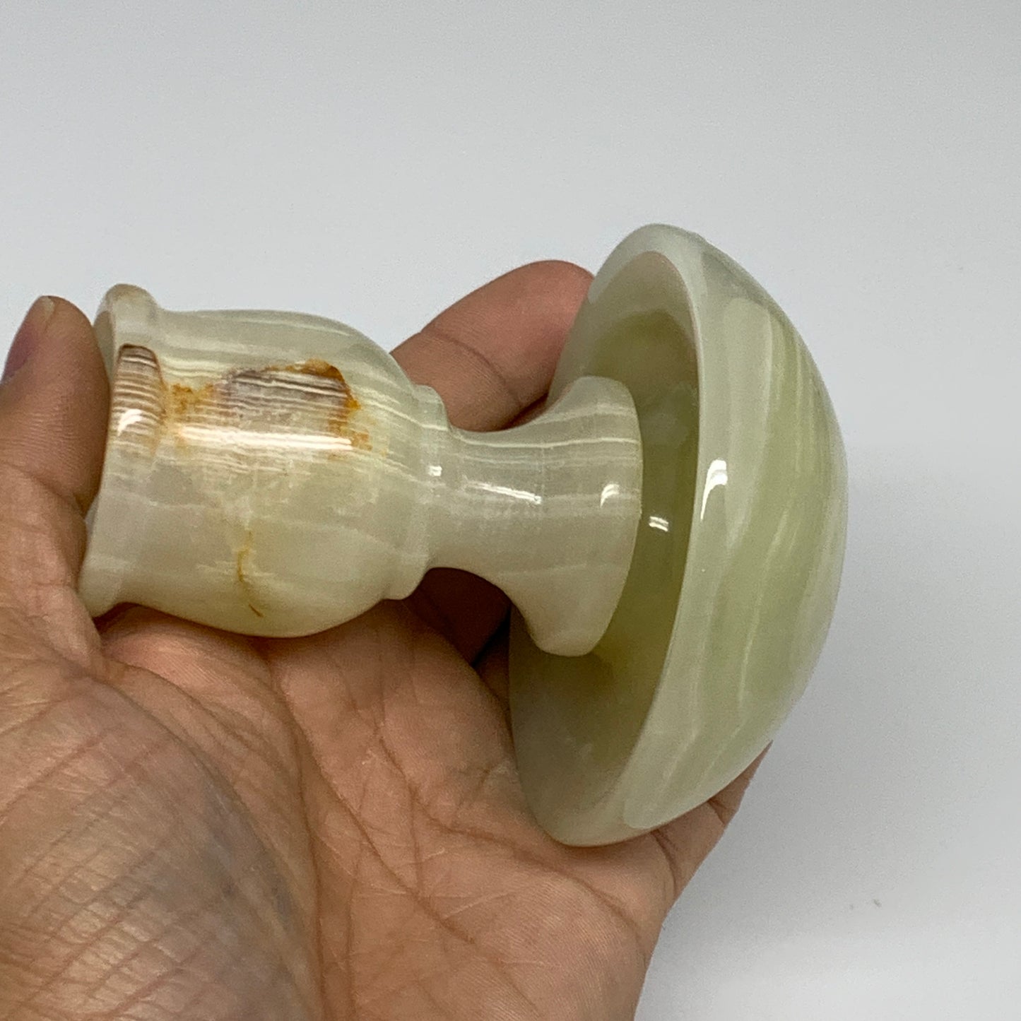 299.9g, 3.3"x1.5"x3", Natural Green Onyx Candle Holder Gemstone Hand Carved, B32