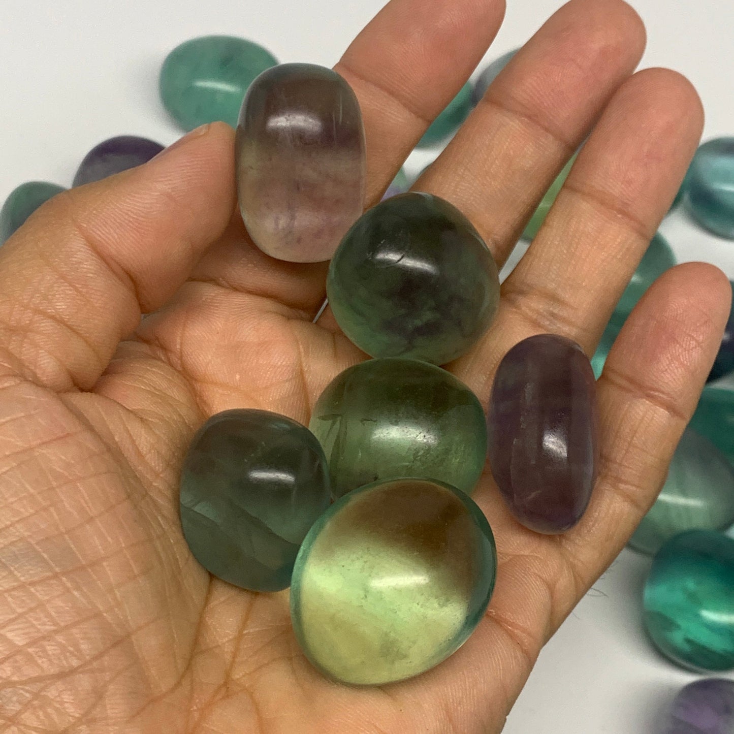 1000g(2.2 lbs),0.9"-1.2",52pcs, Green Fluorite Tumbled Stones @Mozambique,B26927