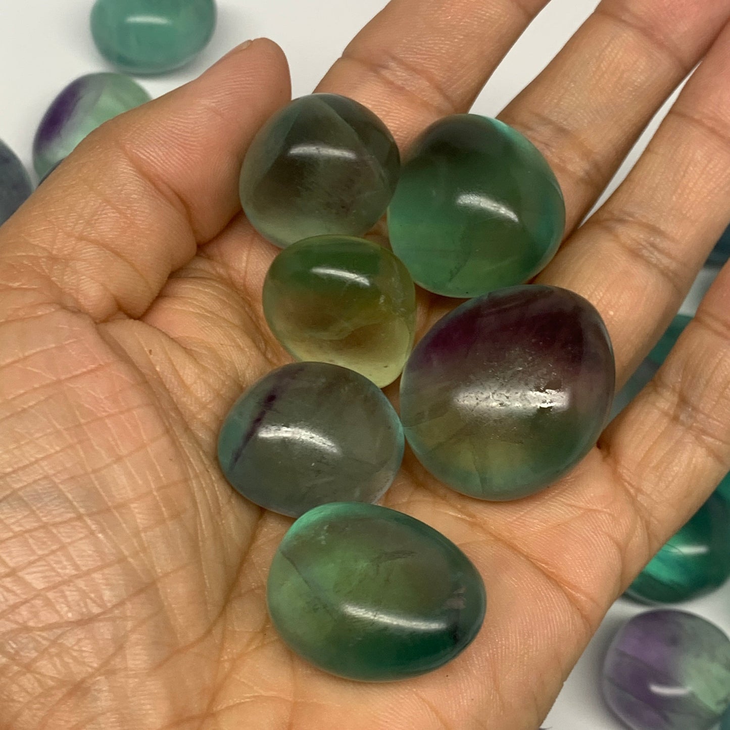 1000g(2.2 lbs),0.9"-1.2",52pcs, Green Fluorite Tumbled Stones @Mozambique,B26927