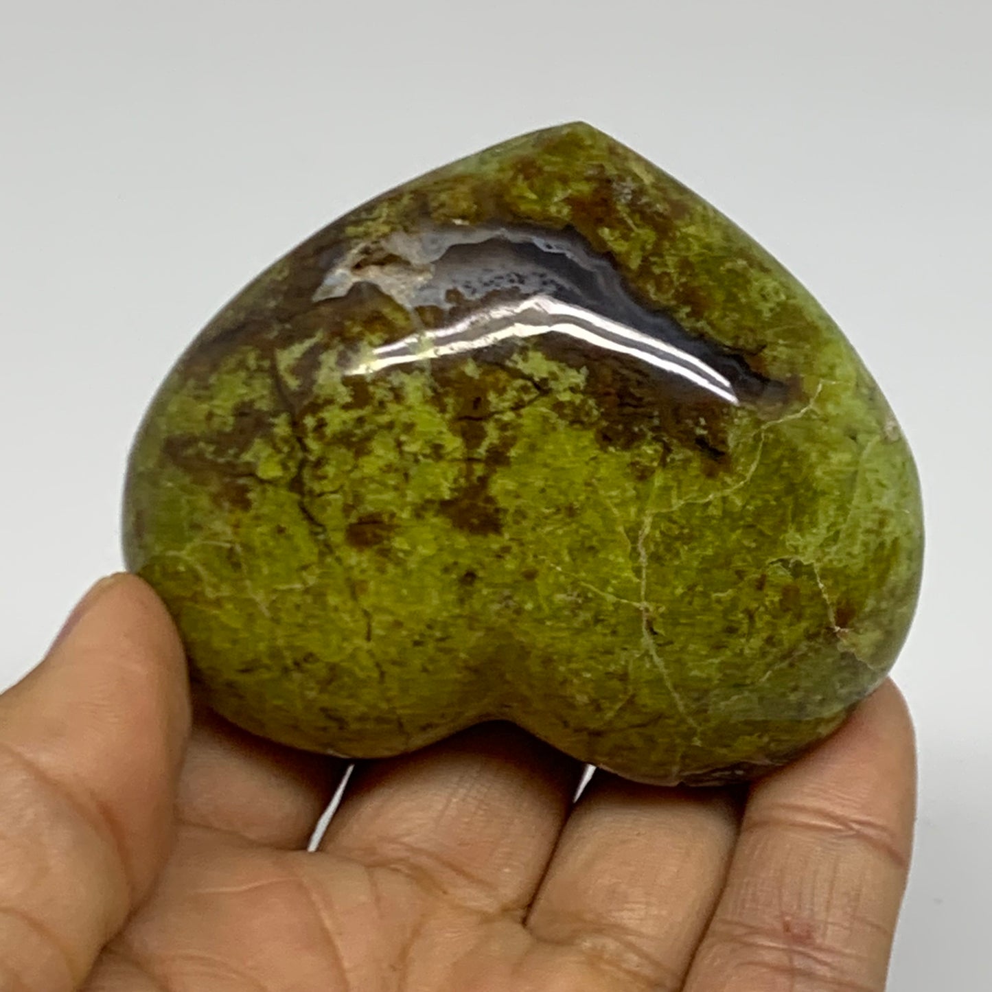 0.30 lbs, 2.2"x2.7"x1.3", Green Opal Heart Polished Gemstone Crystal, B38008