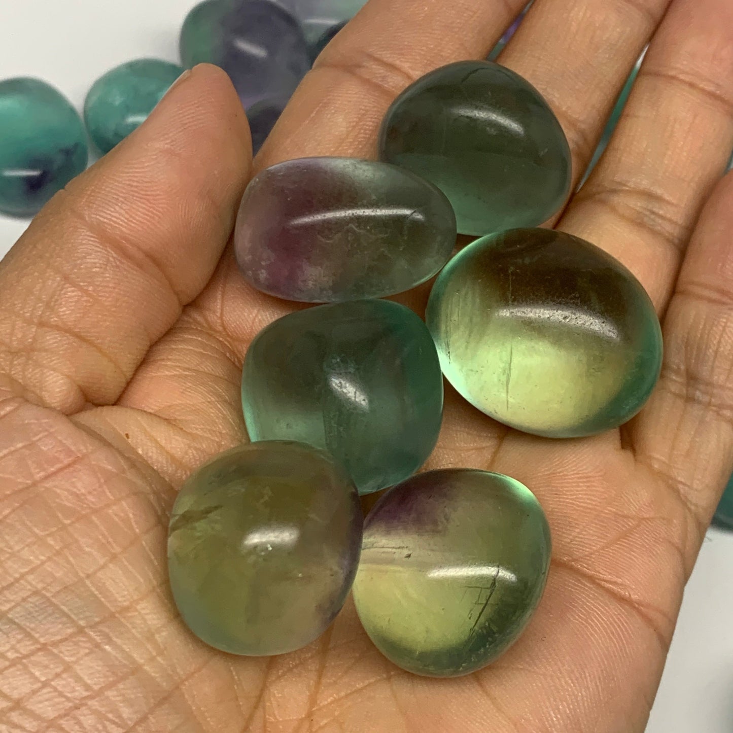 1000g(2.2 lbs),0.9"-1.2",52pcs, Green Fluorite Tumbled Stones @Mozambique,B26927