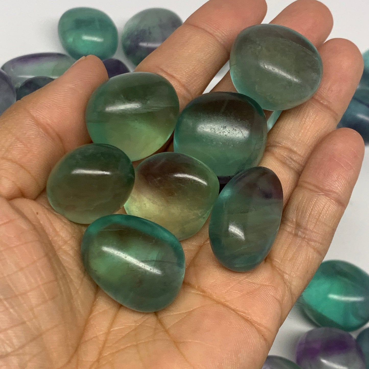 1000g(2.2 lbs),0.9"-1.2",52pcs, Green Fluorite Tumbled Stones @Mozambique,B26927