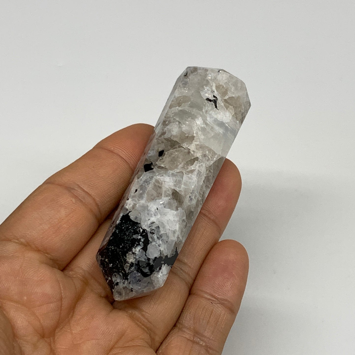 68.2g, 3.2"x0.8", Rainbow Moonstone Tower Obelisk Point Crystal @India, B29245