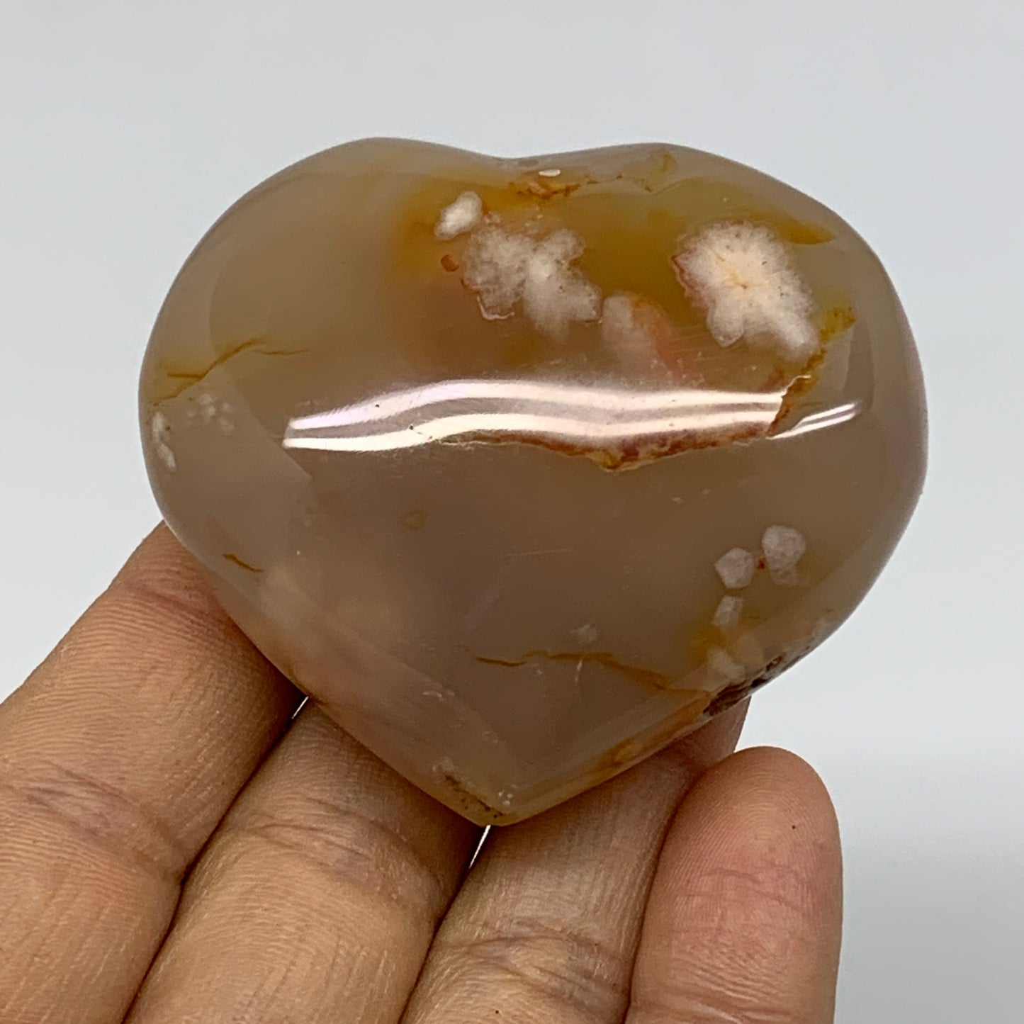 0.23 lbs, 2"x2.3"x1.1", Cherry Blossom Flower Agate Heart Crystal, B37143
