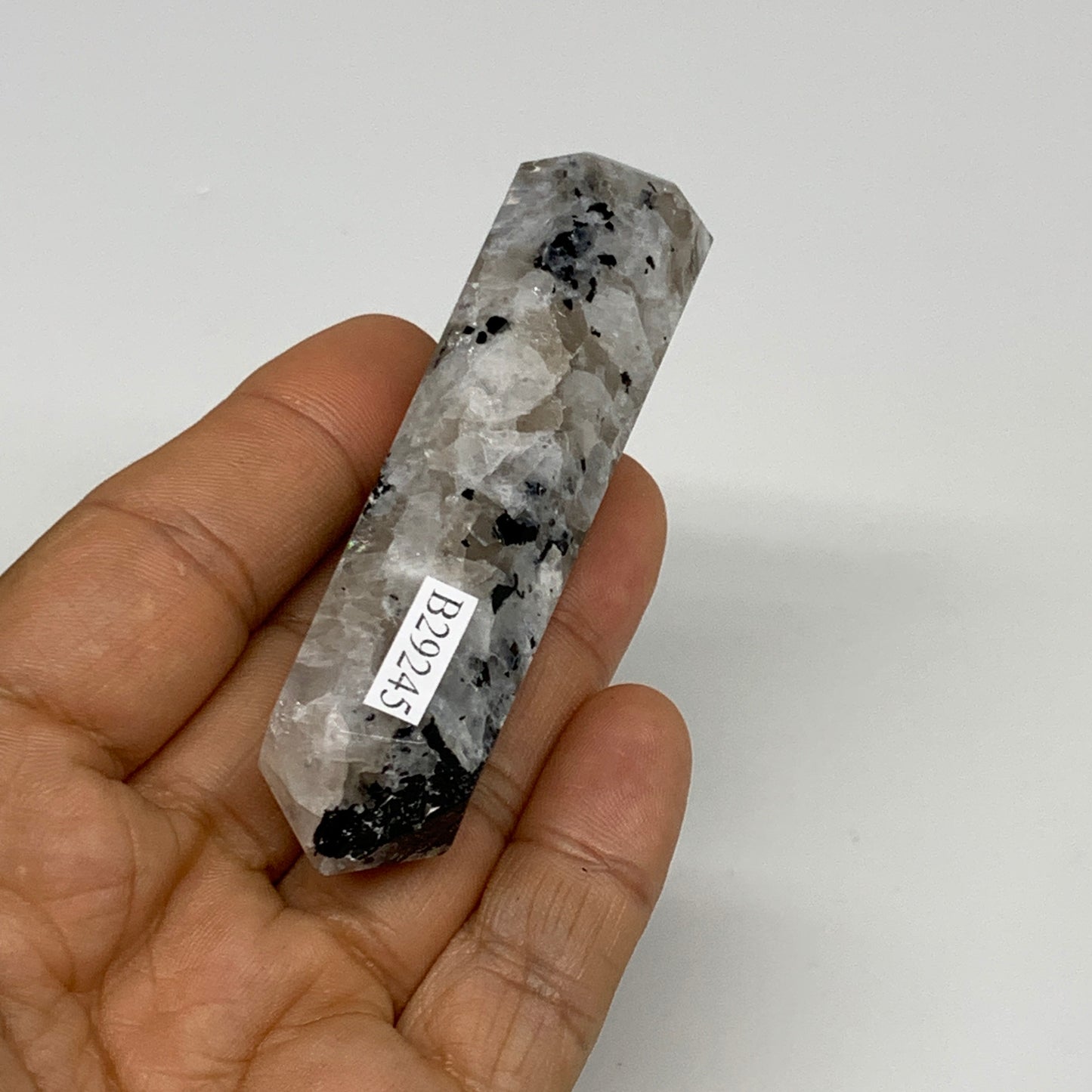 68.2g, 3.2"x0.8", Rainbow Moonstone Tower Obelisk Point Crystal @India, B29245