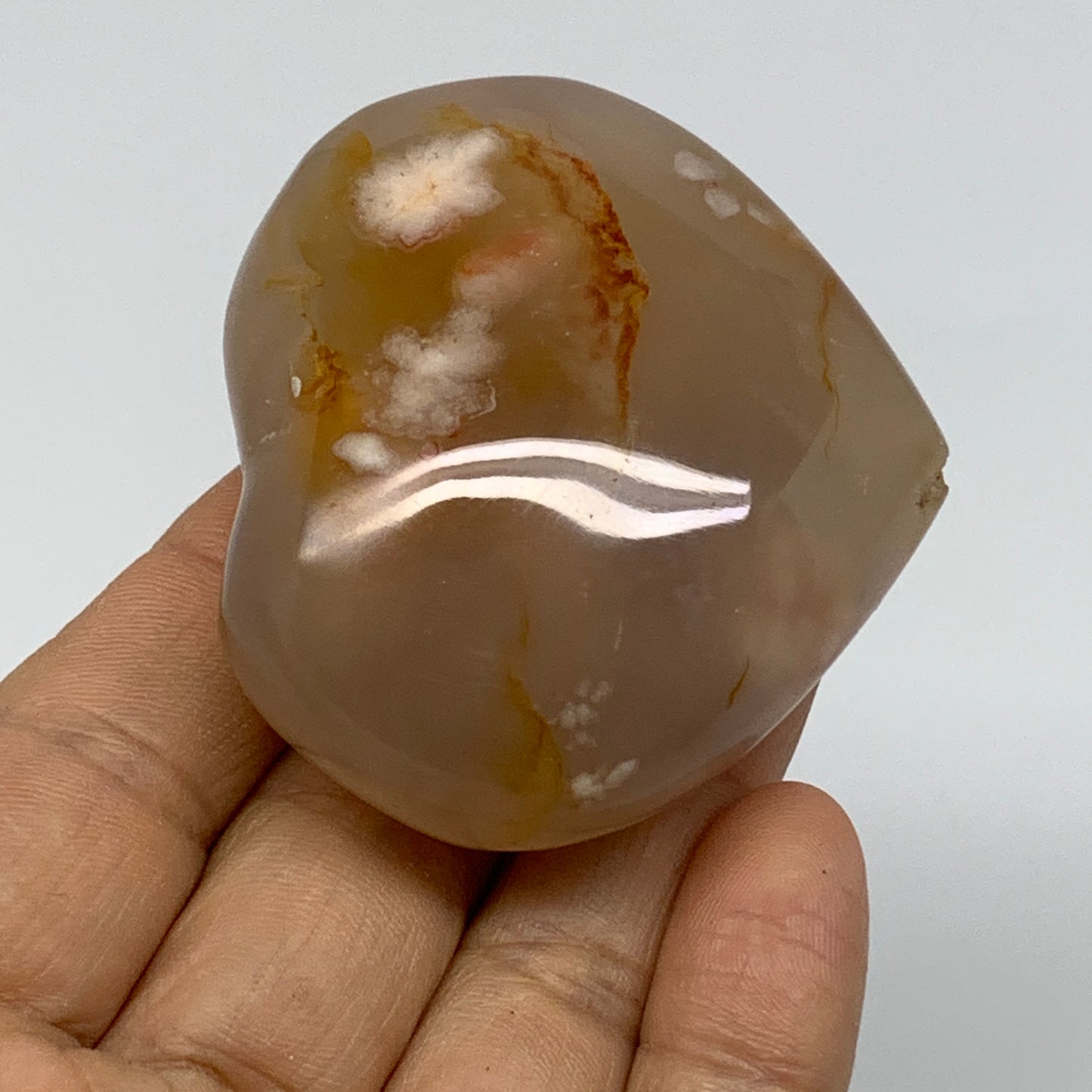 0.23 lbs, 2"x2.3"x1.1", Cherry Blossom Flower Agate Heart Crystal, B37143