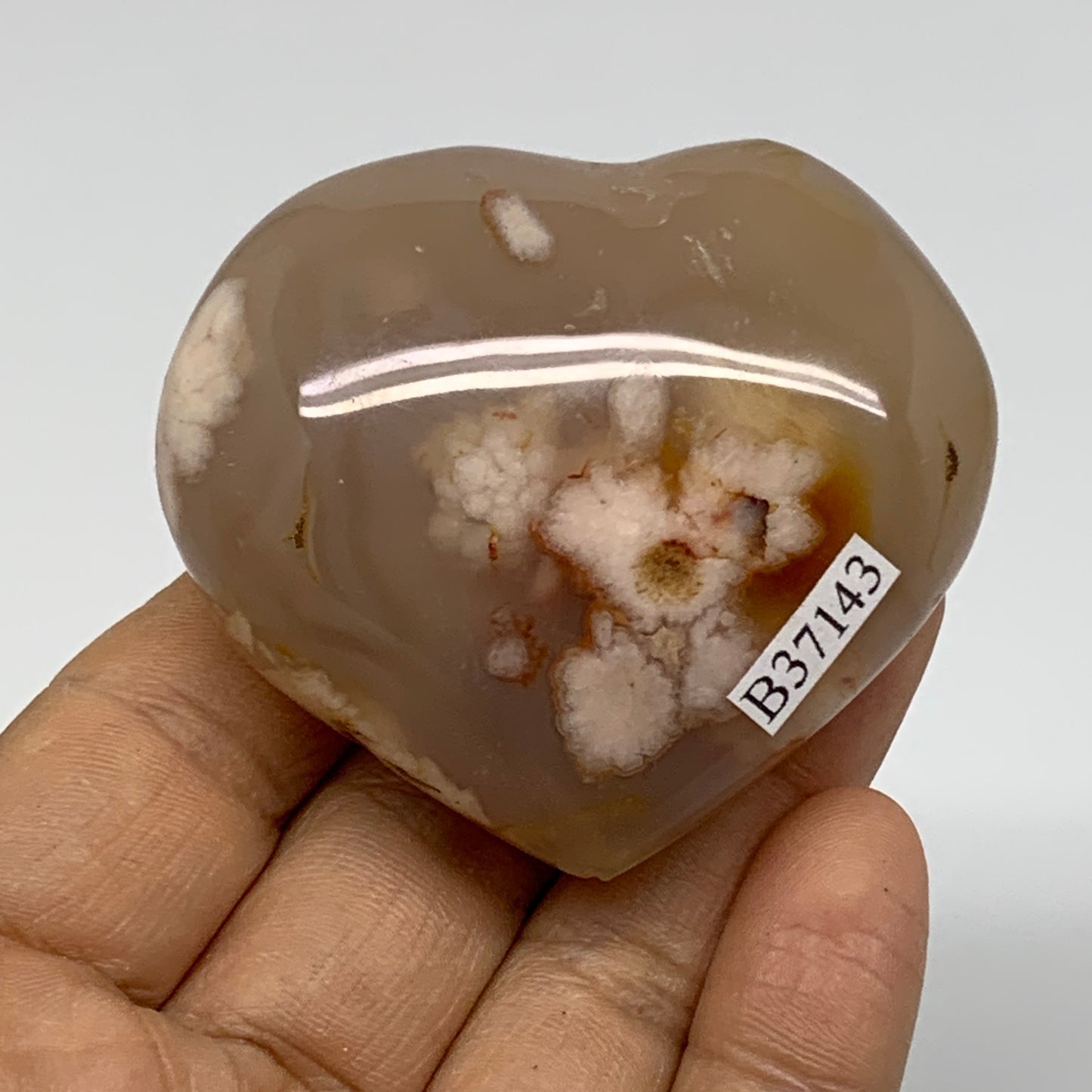 0.23 lbs, 2"x2.3"x1.1", Cherry Blossom Flower Agate Heart Crystal, B37143