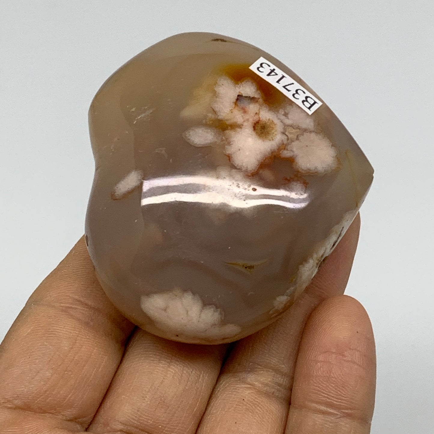 0.23 lbs, 2"x2.3"x1.1", Cherry Blossom Flower Agate Heart Crystal, B37143