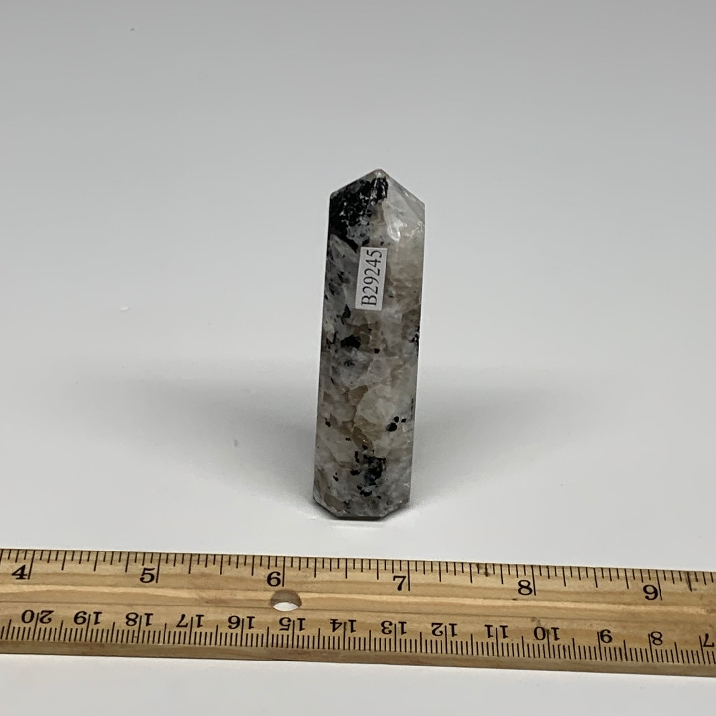 68.2g, 3.2"x0.8", Rainbow Moonstone Tower Obelisk Point Crystal @India, B29245