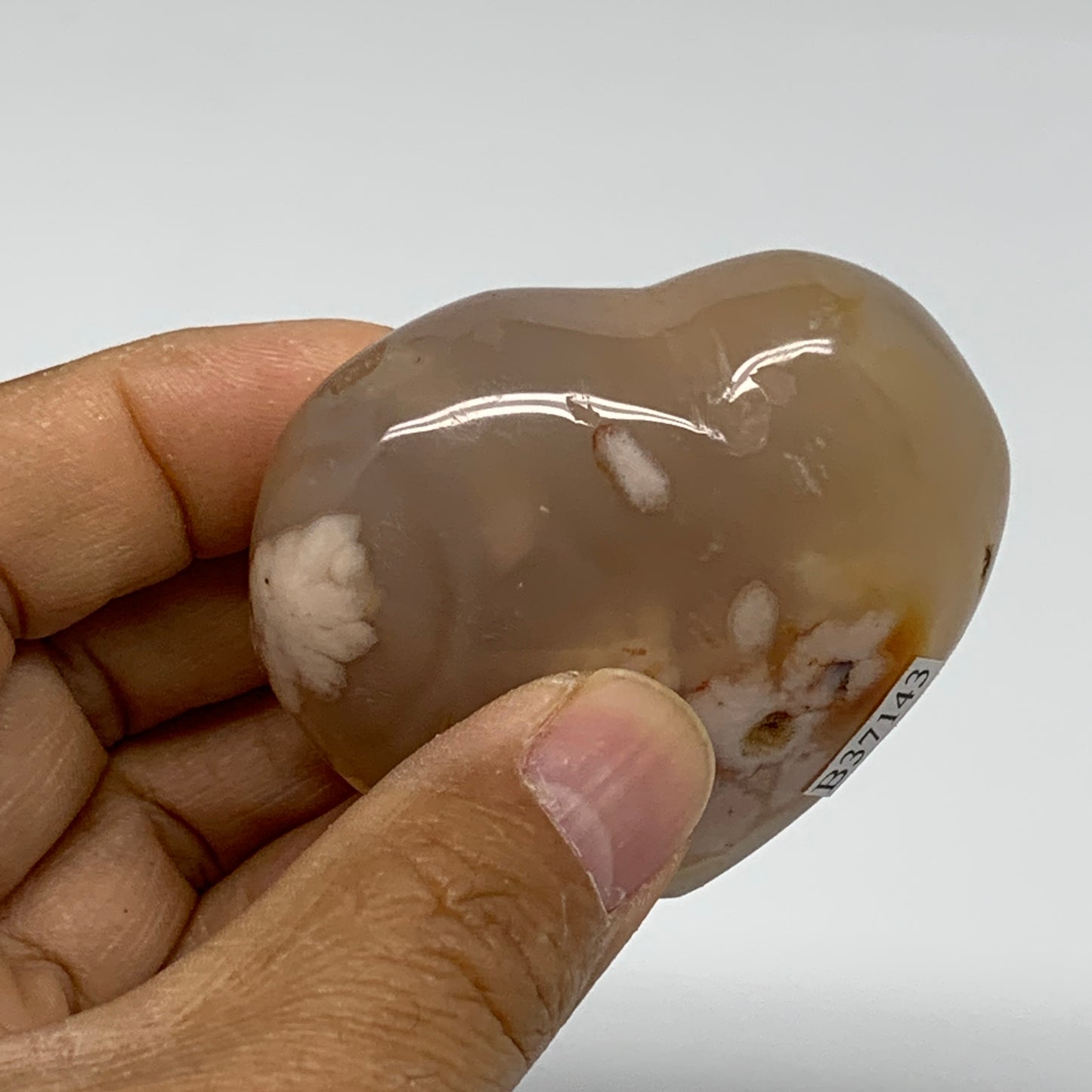 0.23 lbs, 2"x2.3"x1.1", Cherry Blossom Flower Agate Heart Crystal, B37143