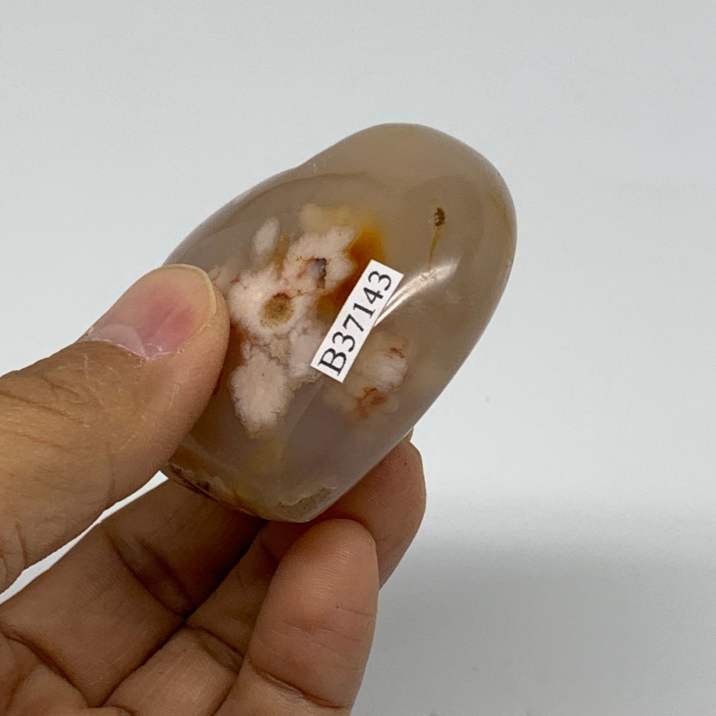 0.23 lbs, 2"x2.3"x1.1", Cherry Blossom Flower Agate Heart Crystal, B37143