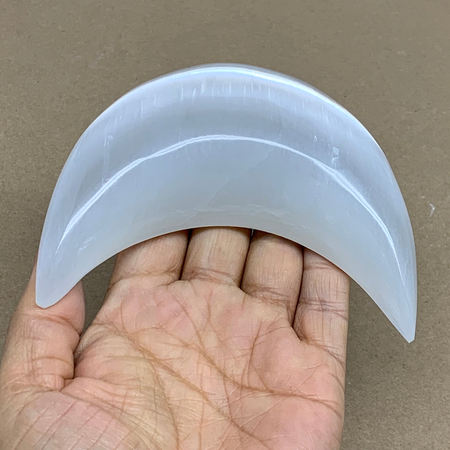 244g, 4.4"x2.2"x1", Selenite Crescent Moon Crystal (Satin Spar), B36270