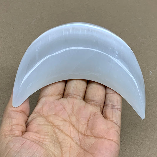 244g, 4.4"x2.2"x1", Selenite Crescent Moon Crystal (Satin Spar), B36270