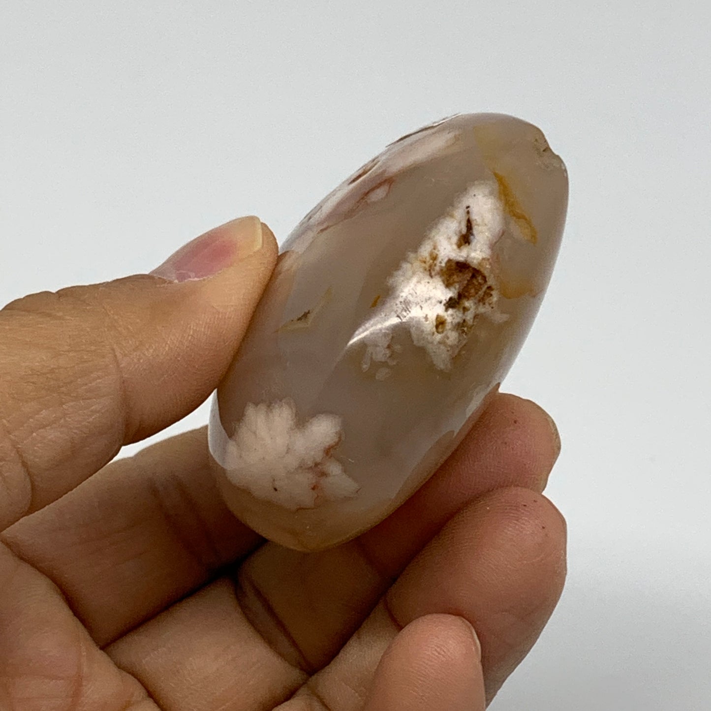 0.23 lbs, 2"x2.3"x1.1", Cherry Blossom Flower Agate Heart Crystal, B37143