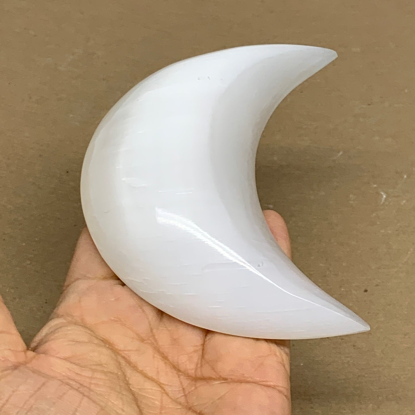 244g, 4.4"x2.2"x1", Selenite Crescent Moon Crystal (Satin Spar), B36270