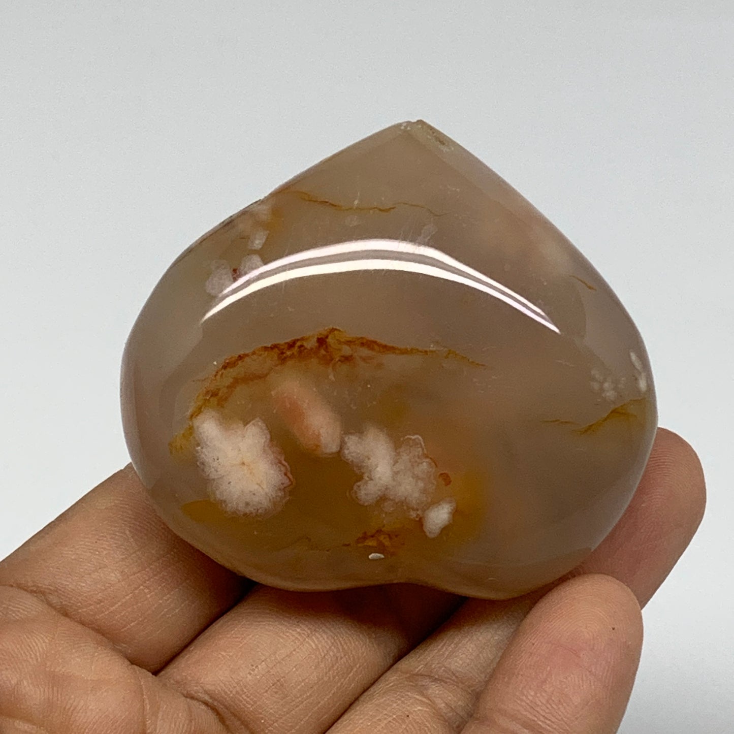 0.23 lbs, 2"x2.3"x1.1", Cherry Blossom Flower Agate Heart Crystal, B37143