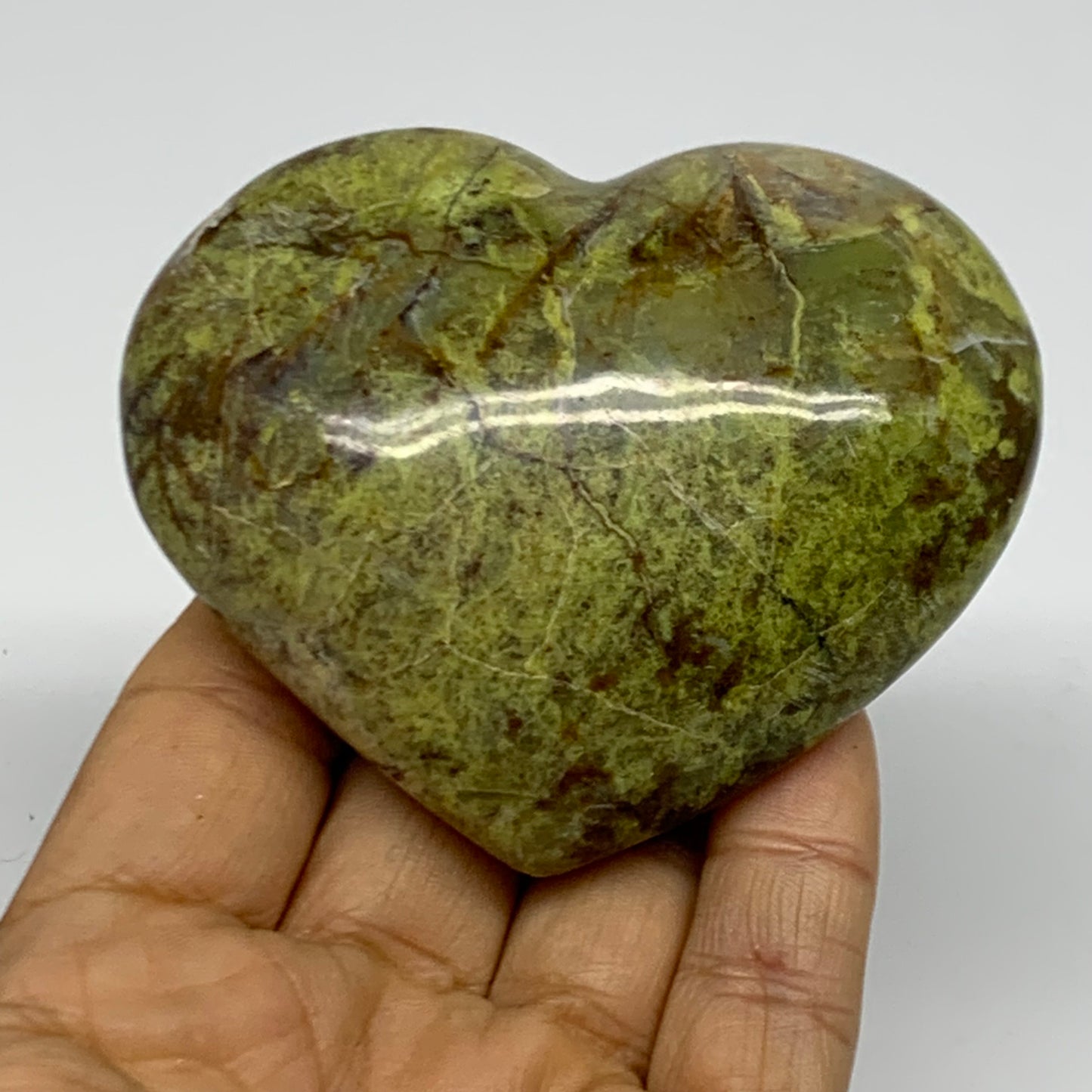 0.38 lbs, 2.6"x3.1"x1.4", Green Opal Heart Polished Gemstone Crystal, B38010