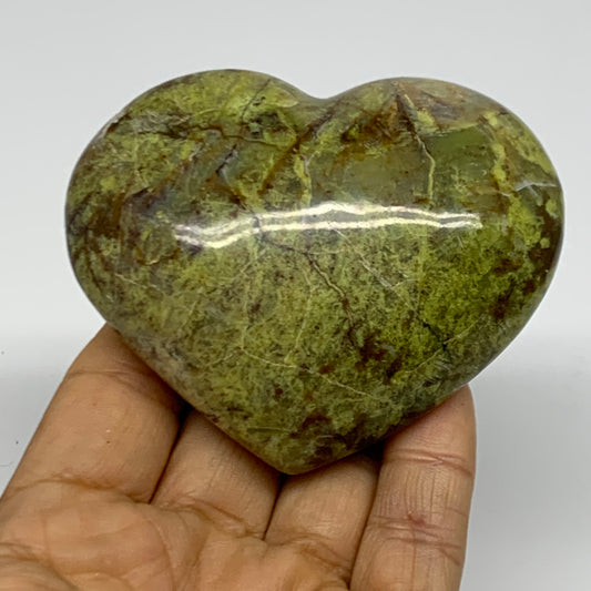 0.38 lbs, 2.6"x3.1"x1.4", Green Opal Heart Polished Gemstone Crystal, B38010