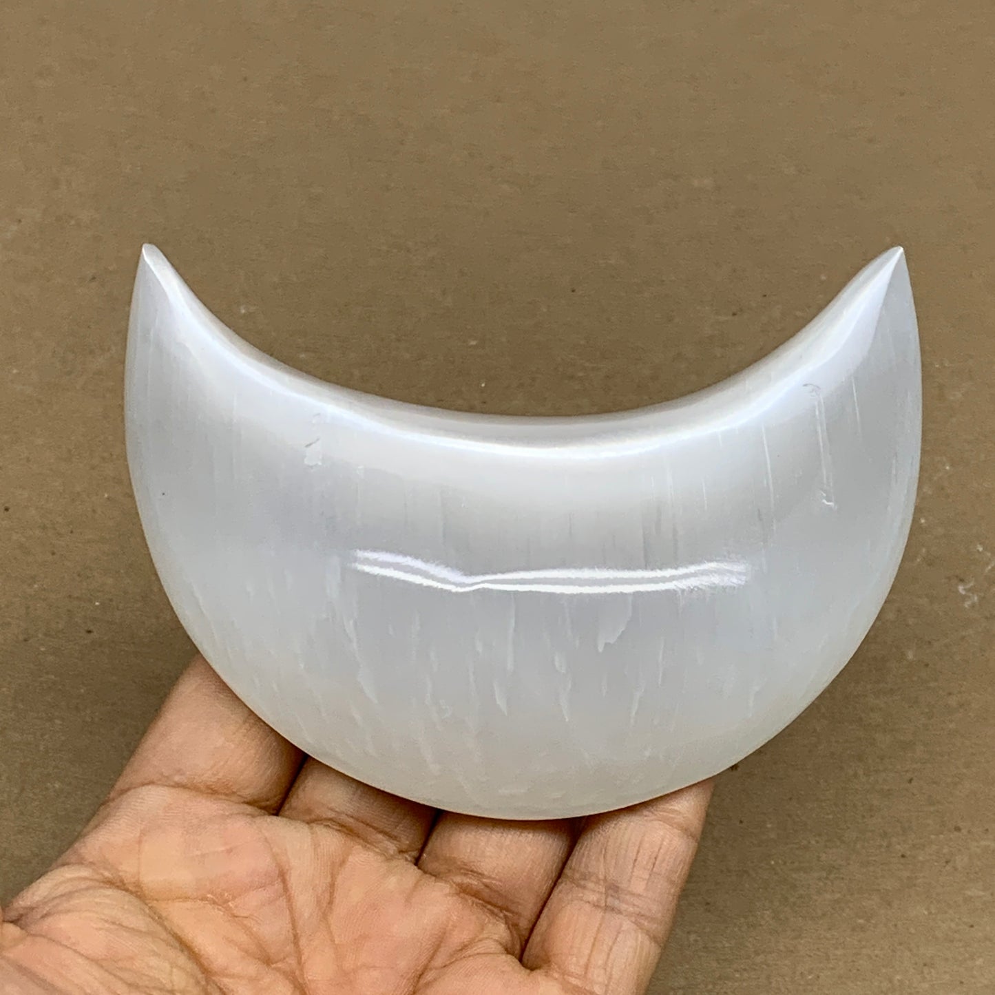 244g, 4.4"x2.2"x1", Selenite Crescent Moon Crystal (Satin Spar), B36270