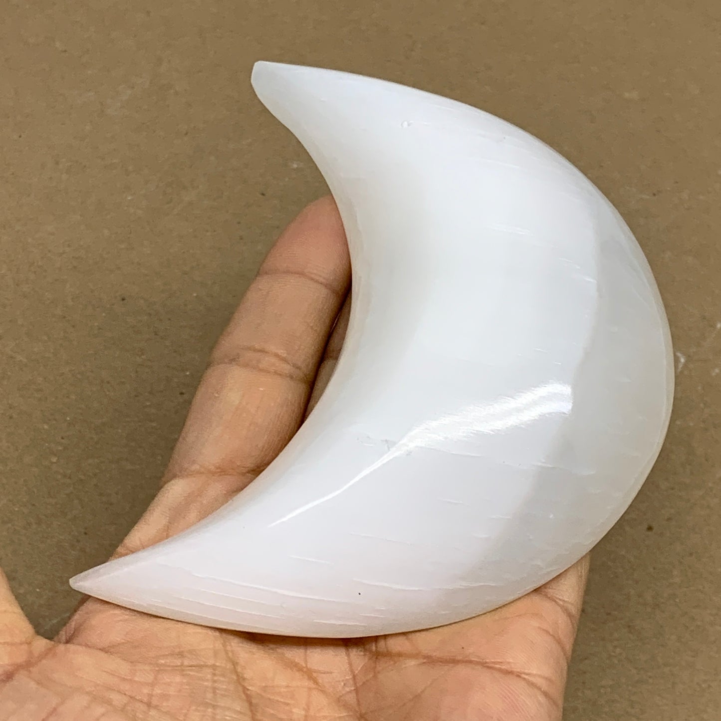 244g, 4.4"x2.2"x1", Selenite Crescent Moon Crystal (Satin Spar), B36270