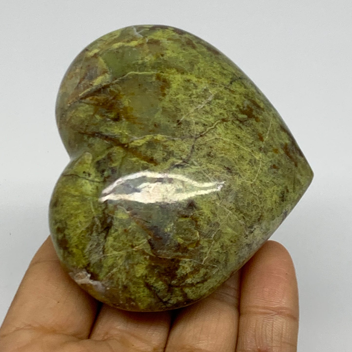 0.38 lbs, 2.6"x3.1"x1.4", Green Opal Heart Polished Gemstone Crystal, B38010