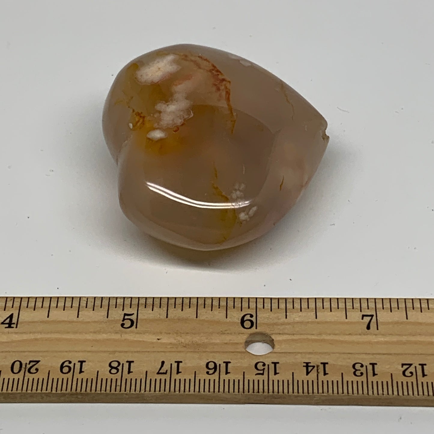 0.23 lbs, 2"x2.3"x1.1", Cherry Blossom Flower Agate Heart Crystal, B37143