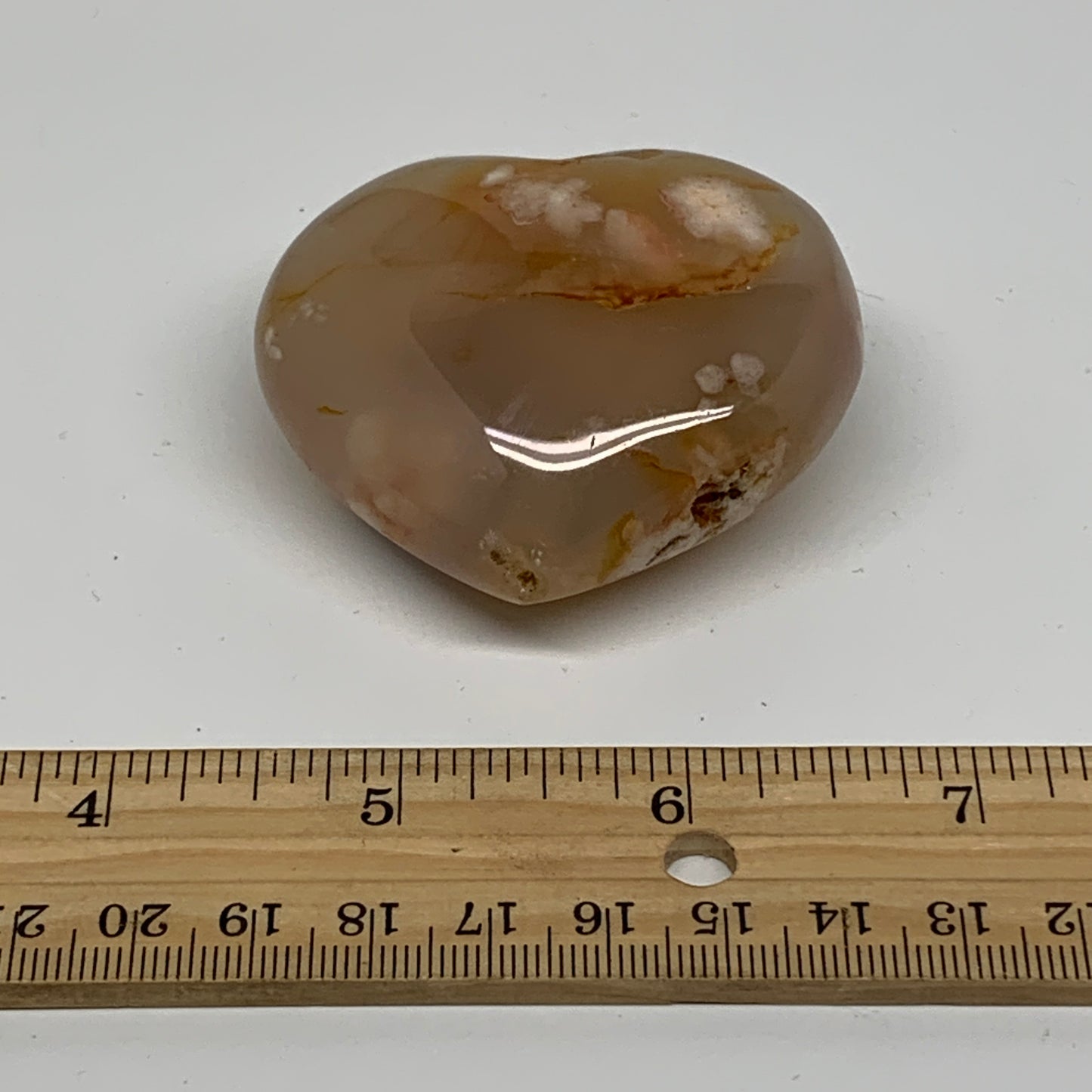 0.23 lbs, 2"x2.3"x1.1", Cherry Blossom Flower Agate Heart Crystal, B37143