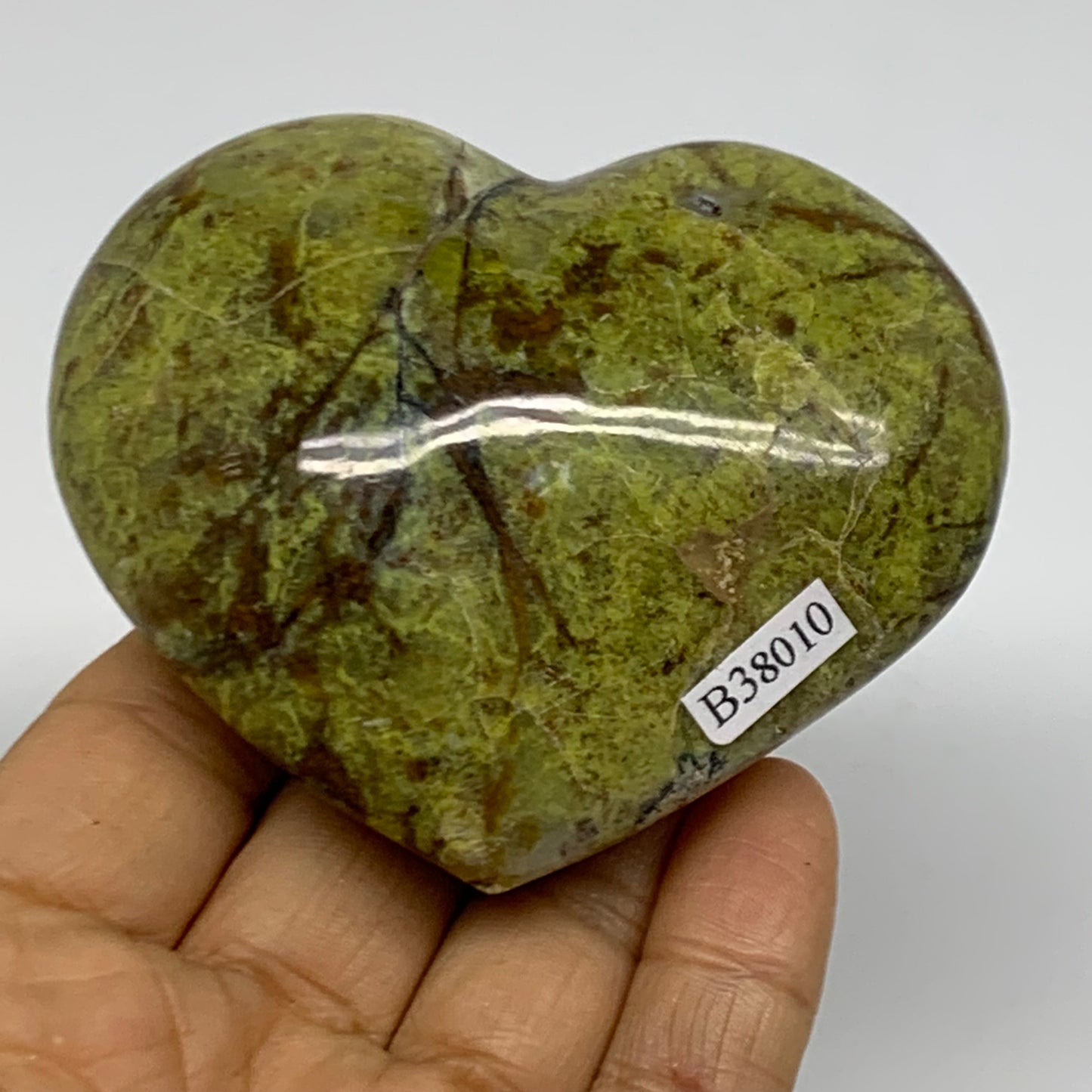0.38 lbs, 2.6"x3.1"x1.4", Green Opal Heart Polished Gemstone Crystal, B38010