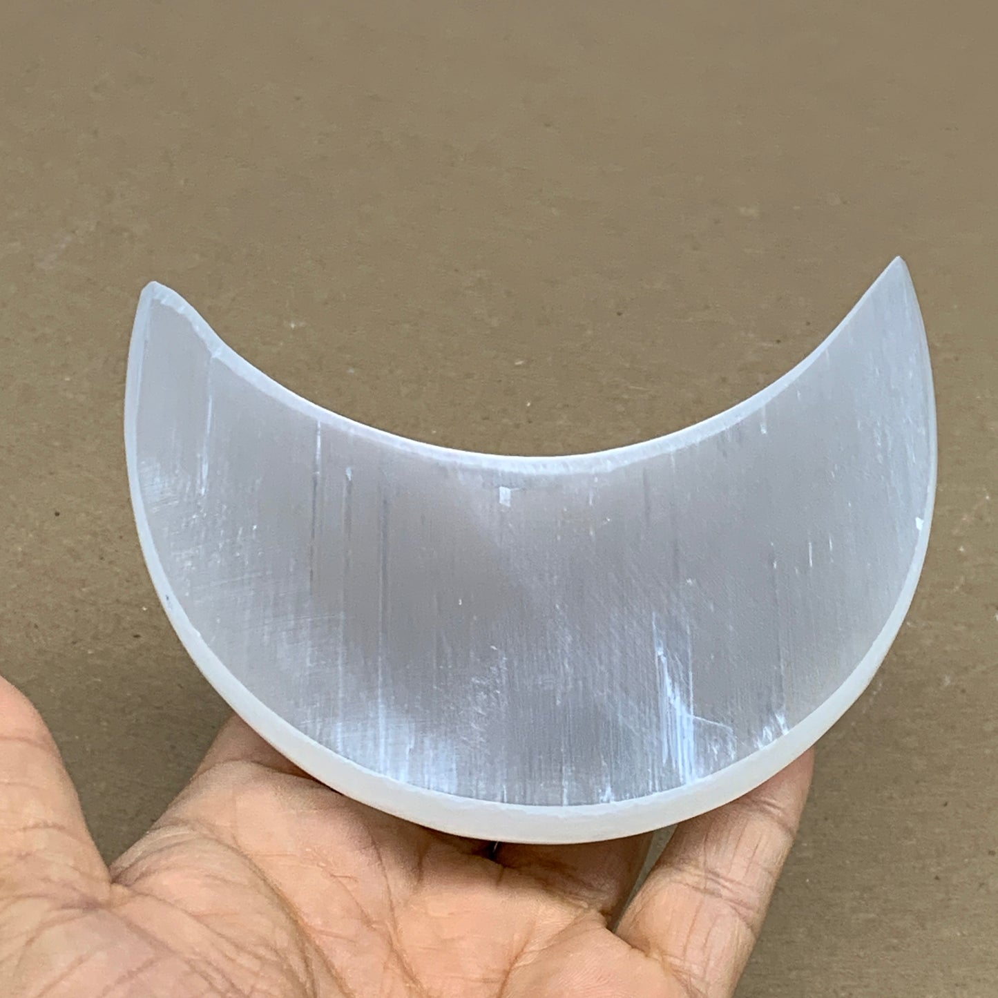 244g, 4.4"x2.2"x1", Selenite Crescent Moon Crystal (Satin Spar), B36270