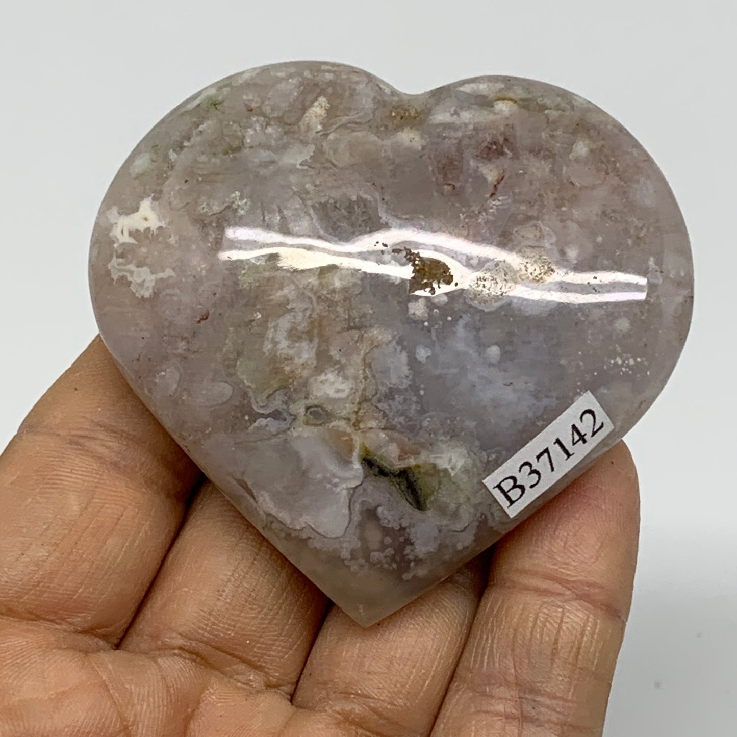 0.20 lbs, 2.3"x2.5"x0.8", Cherry Blossom Flower Agate Heart Crystal, B37142